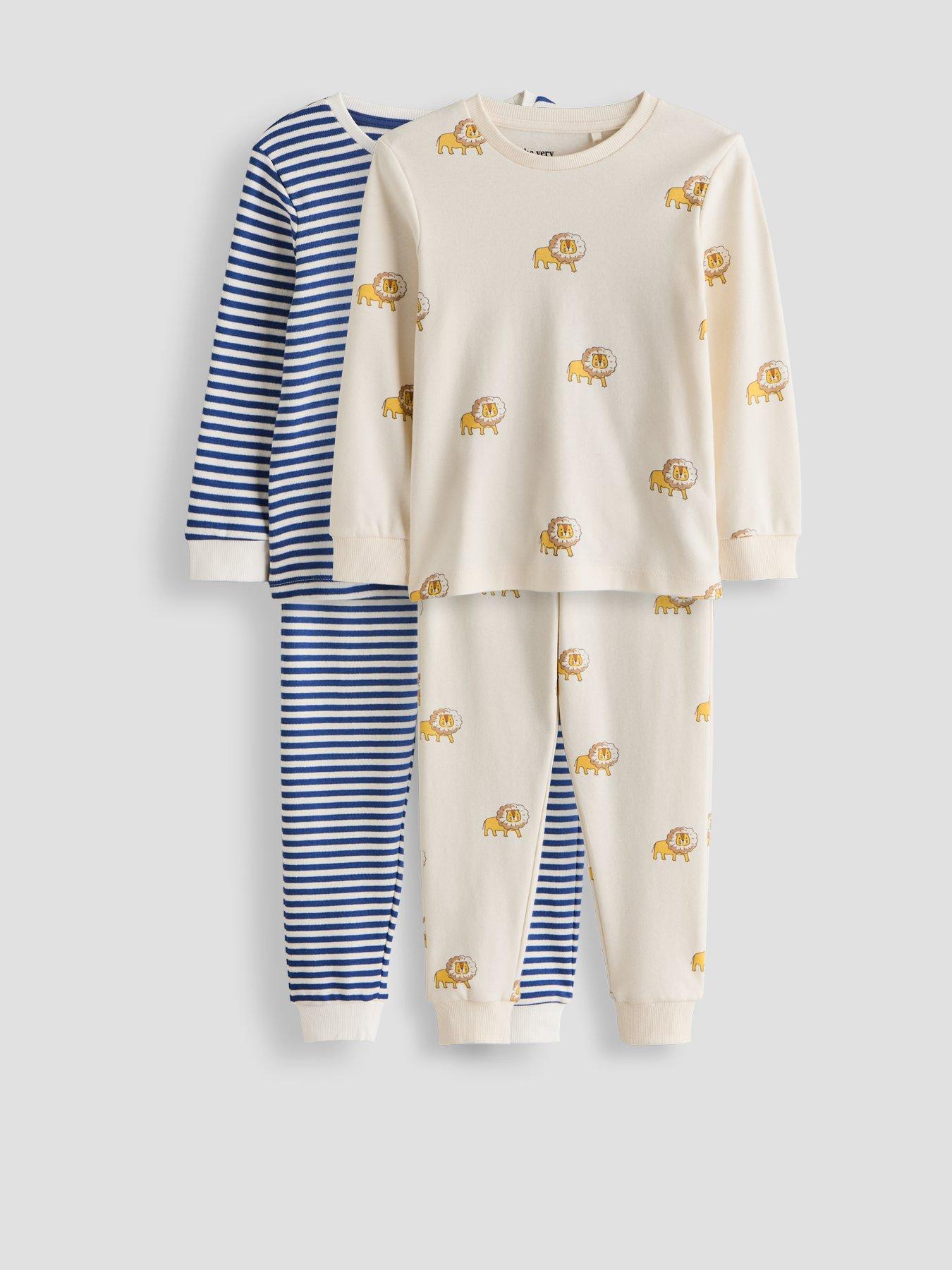 Image 1 of 5 of The Very Collection 2 Pack Lion Striped Long Sleeve Pyjama - Cream