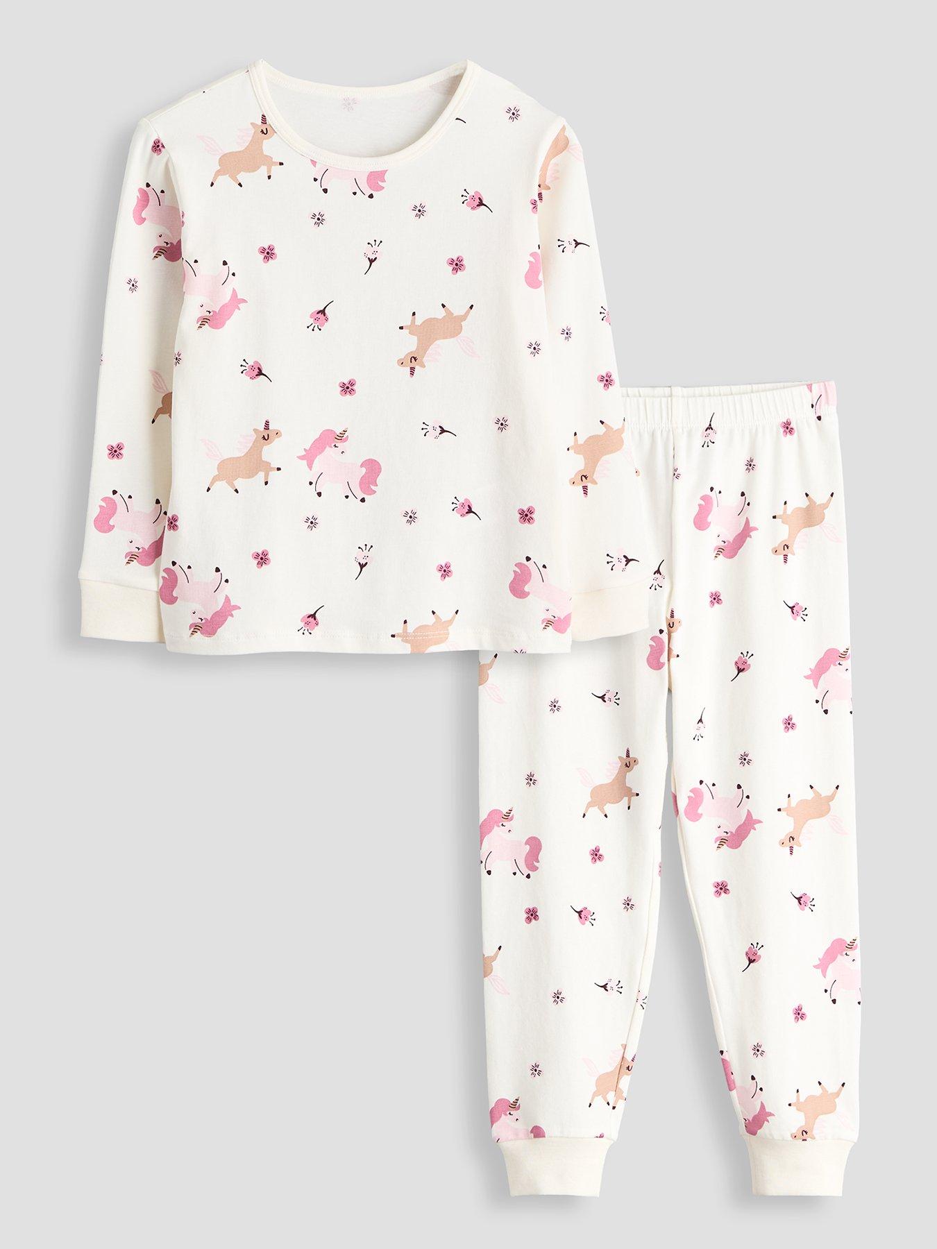 The Very Collection Girls' Unicorn Printed Single Long Sleeve Pyjama - Cream