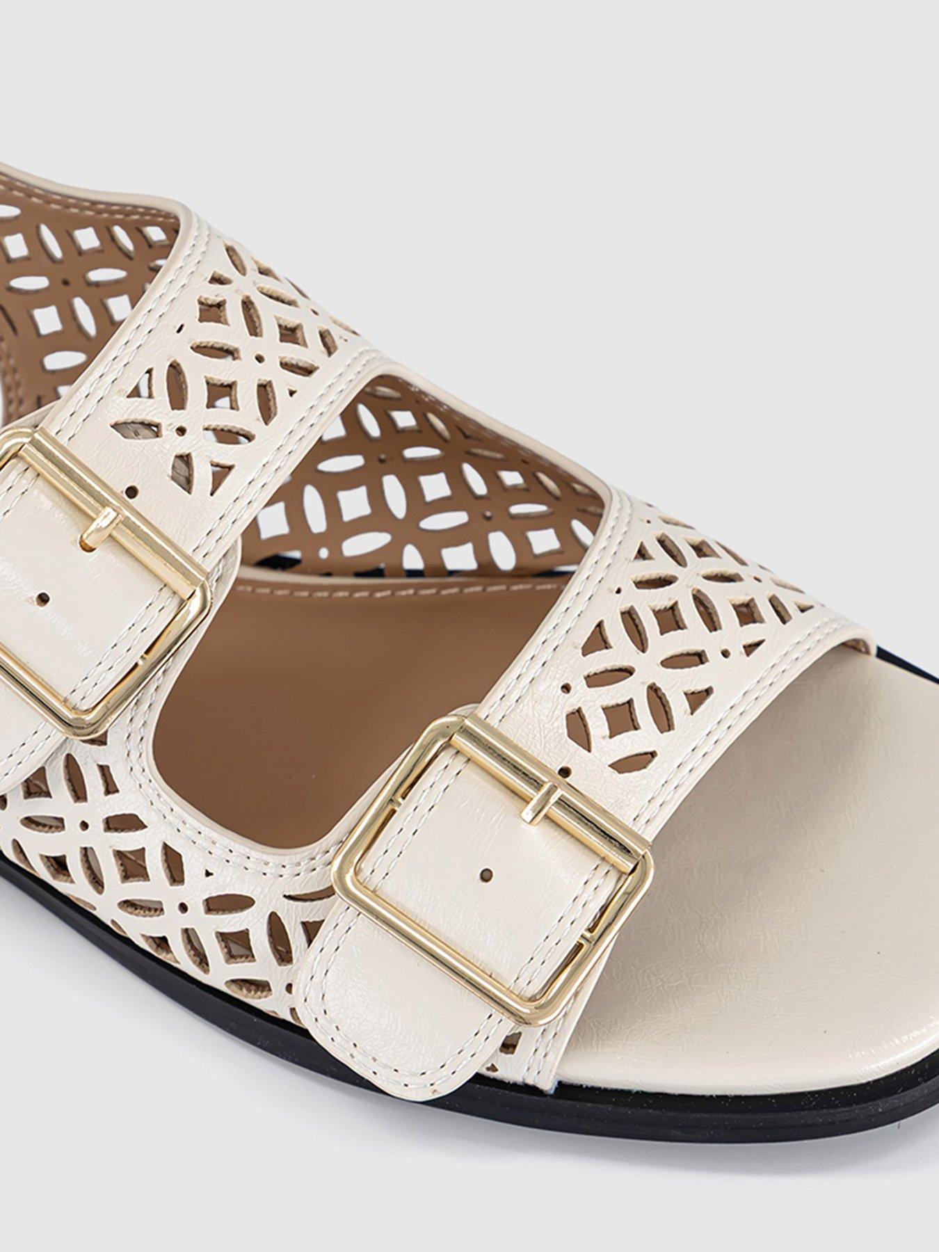 Image 4 of 5 of OFFICE Sienna Laser Cut Buckle Detail Sandal - Cream