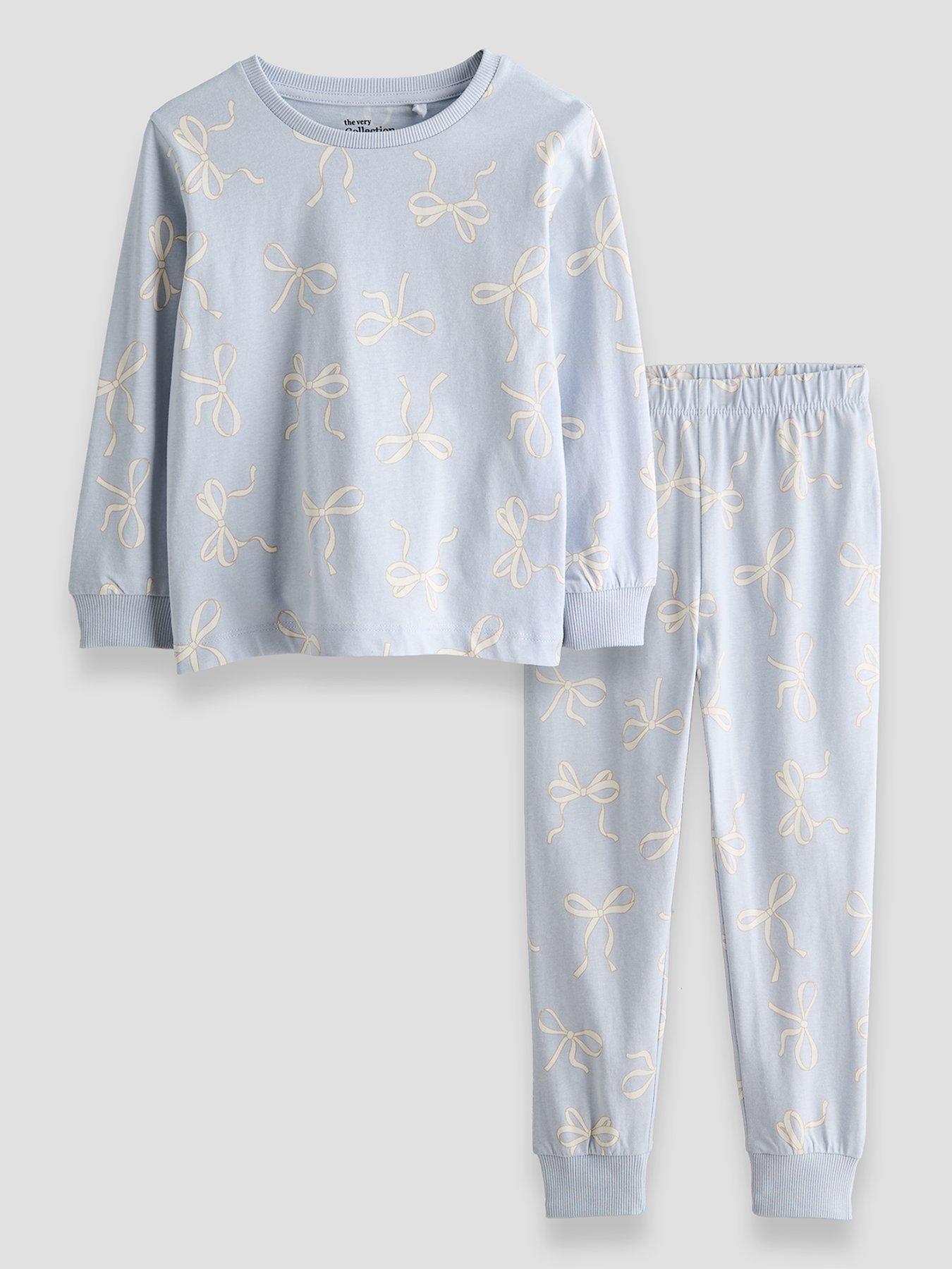 The Very Collection Girls Bow Print Pyjama Set - Blue