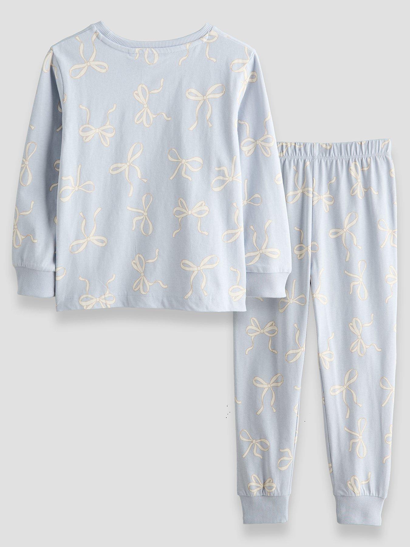 Image 2 of 5 of The Very Collection Girls Bow Print Pyjama Set (9 months - 7 years) - Blue