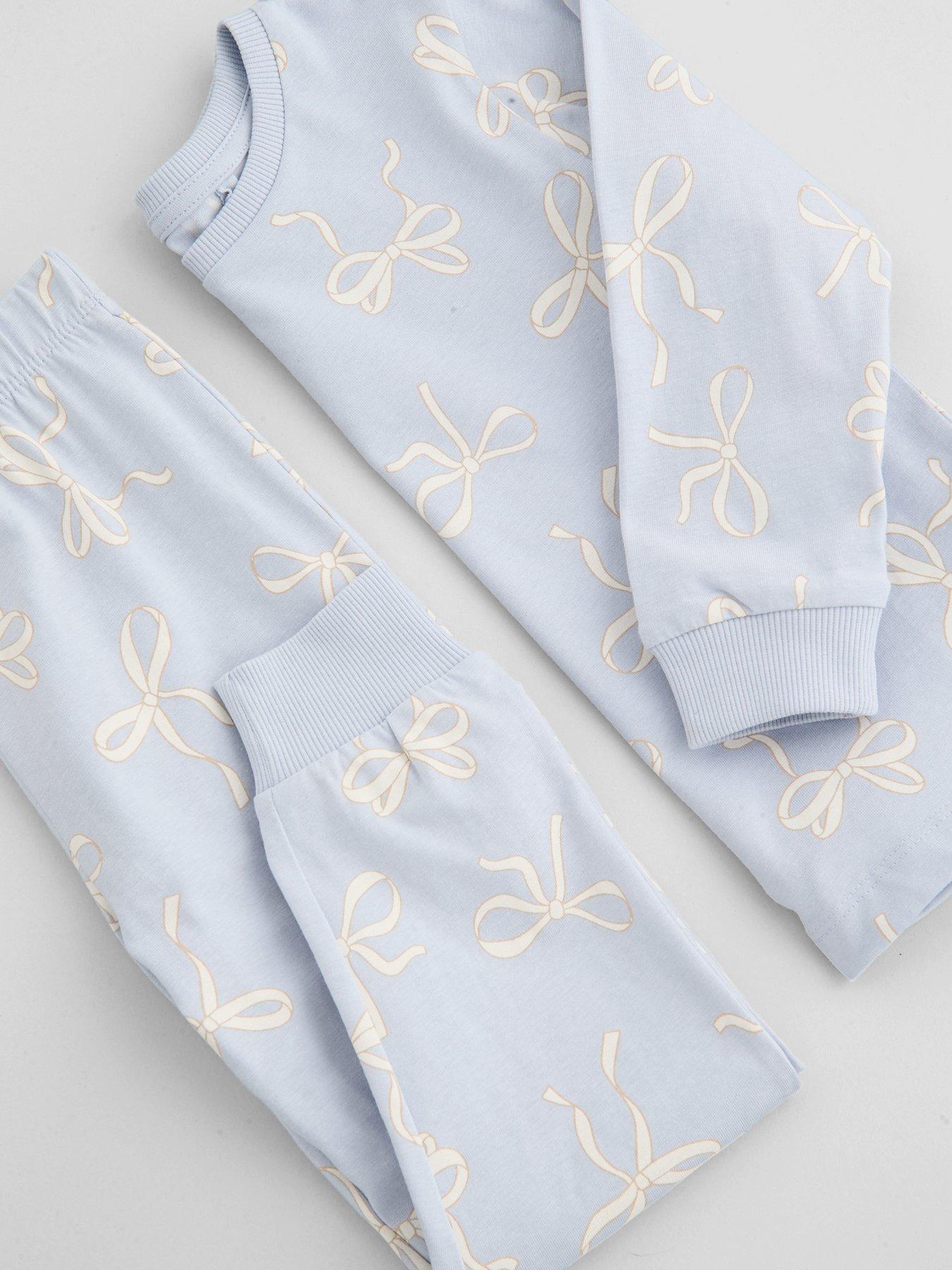 Image 3 of 5 of The Very Collection Girls Bow Print Pyjama Set (9 months - 7 years) - Blue