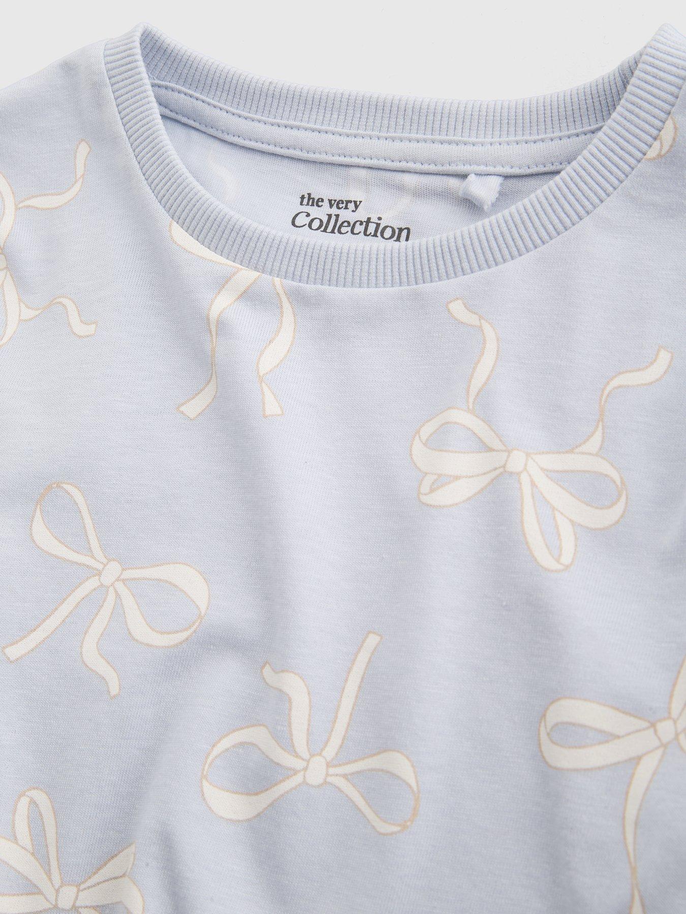 Image 4 of 5 of The Very Collection Girls Bow Print Pyjama Set (9 months - 7 years) - Blue