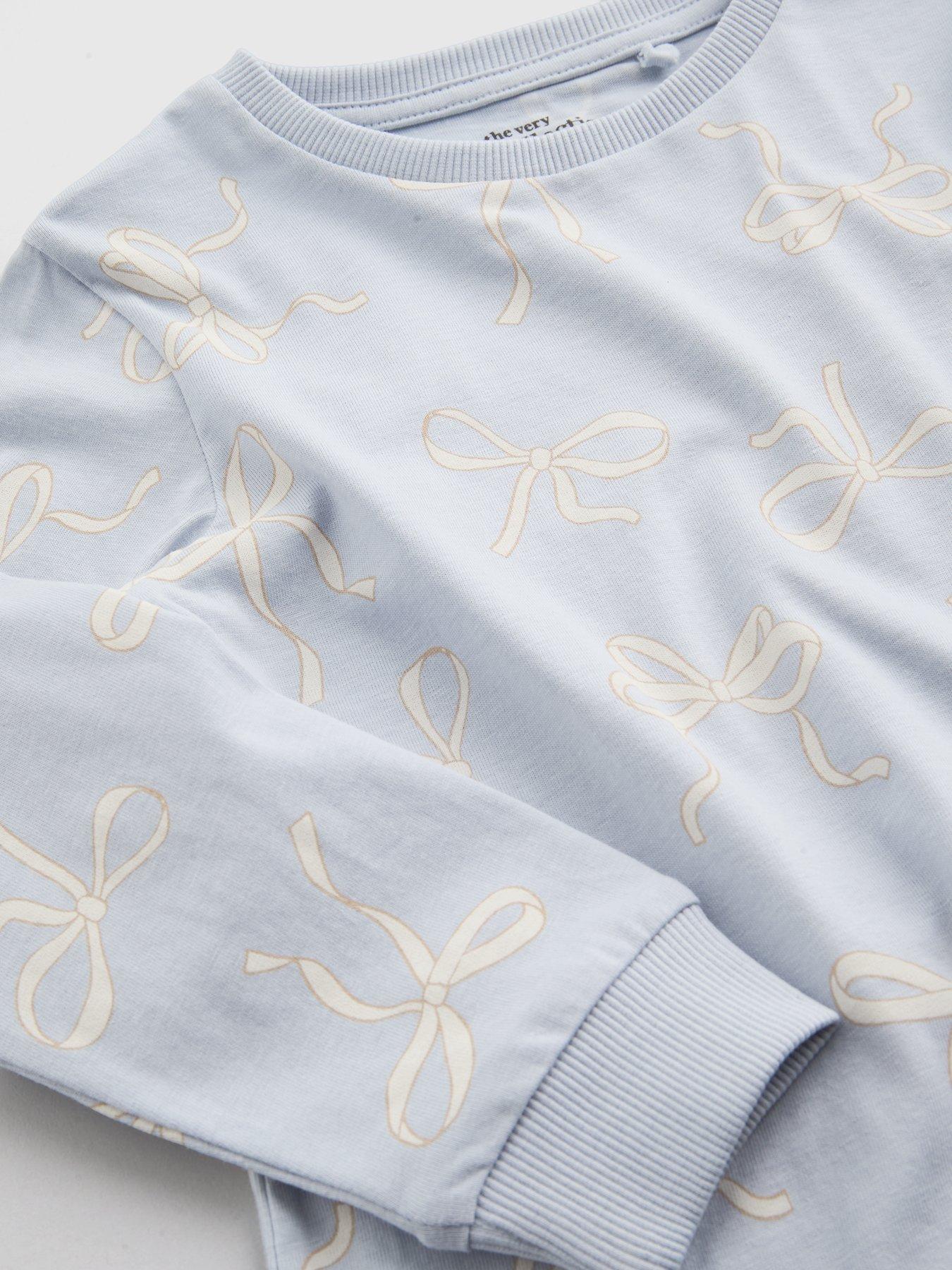 Image 5 of 5 of The Very Collection Girls Bow Print Pyjama Set (9 months - 7 years) - Blue
