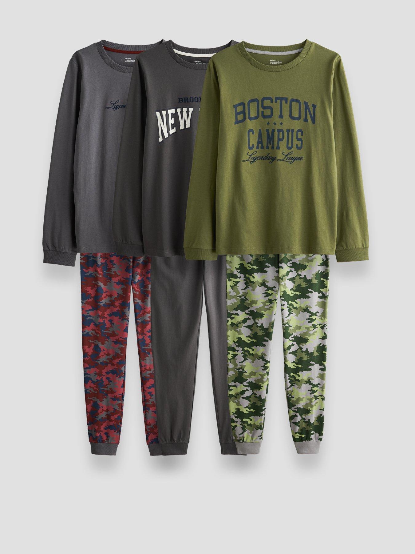 Image 1 of 5 of The Very Collection 3 Pack American Camo Print Basic Pyjamas (3-16 Years)