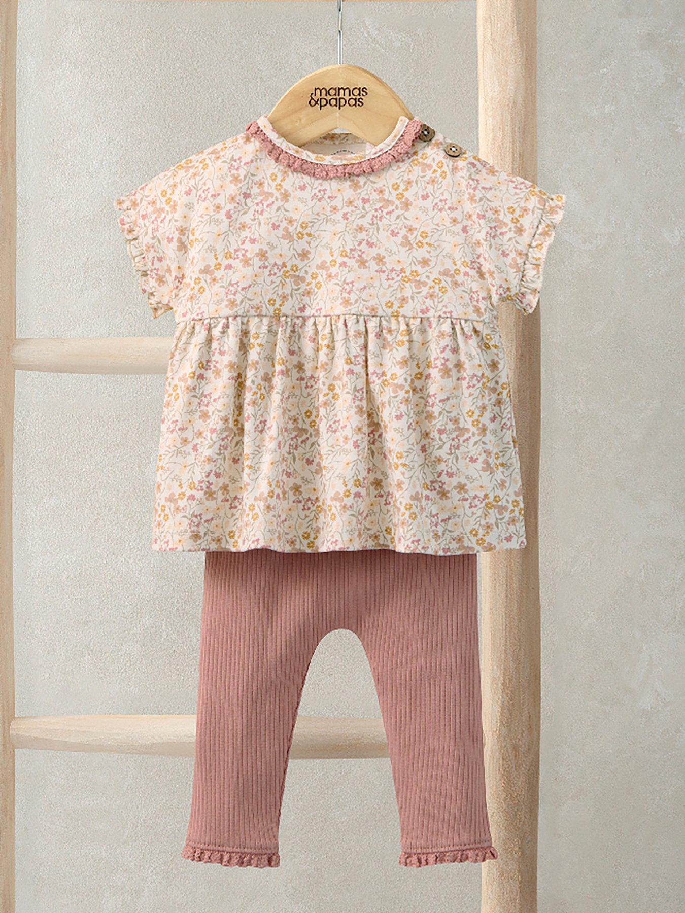 Mamas & Papas Baby Girls 2 Piece Ditsy T-Shirt & Legging Set - Pink