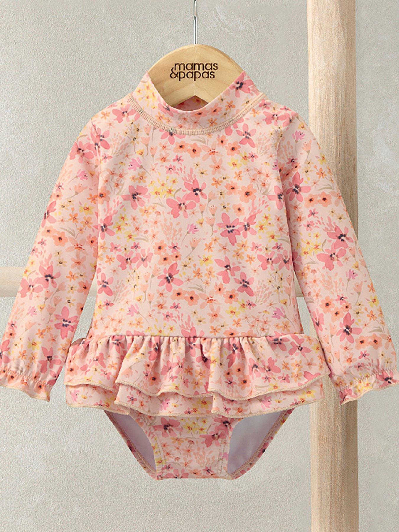 Image 1 of 2 of Mamas & Papas Baby Girls Floral Swimsuit - Pink