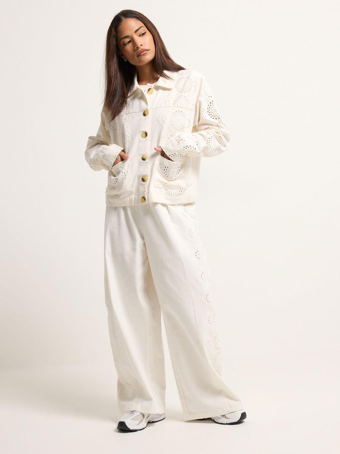 Image 3 of 5 of PixieGirl Petite Pull On Wide Leg Trouser - White