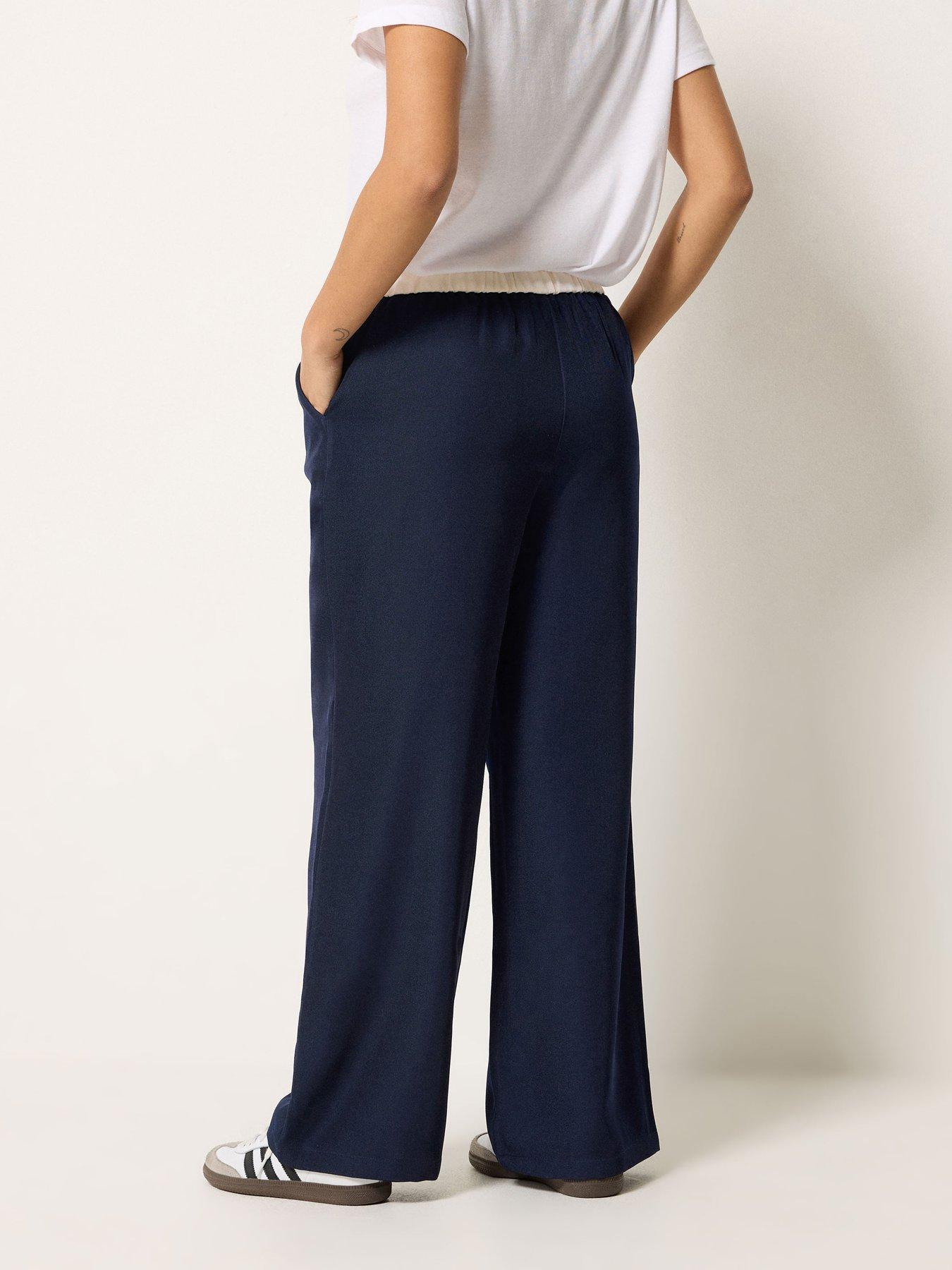 Image 2 of 5 of PixieGirl Petite Button Detail Wide Leg Trouser - Blue
