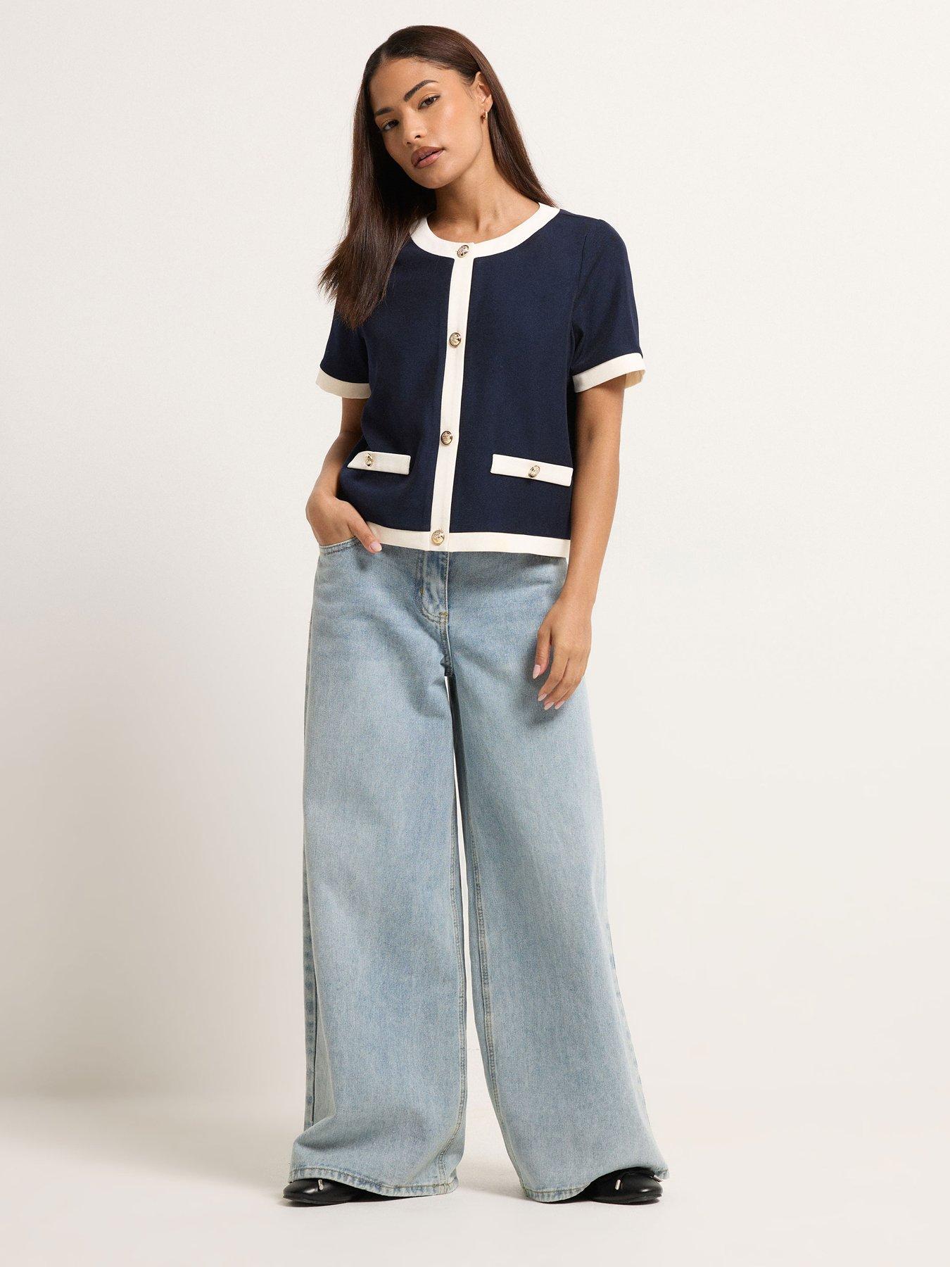 pixiegirl-petite-button-contrast-trim-short-sleeve-blouseback