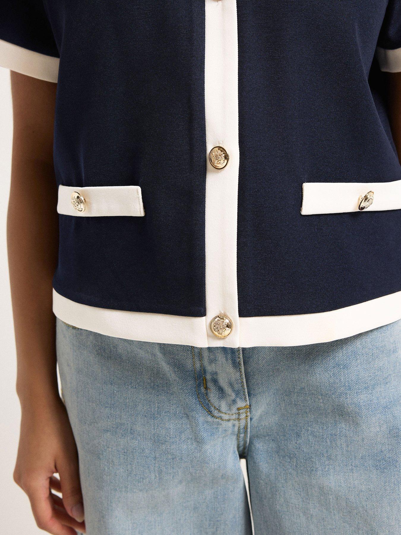 pixiegirl-petite-button-contrast-trim-short-sleeve-blouseoutfit
