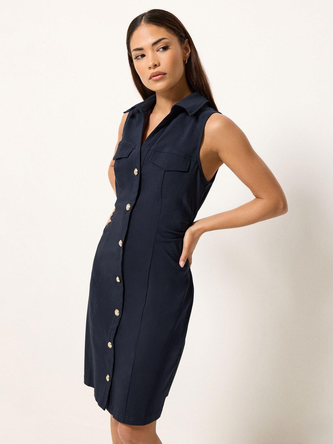 Image 1 of 5 of PixieGirl Petite Button Shirt Mini Dress