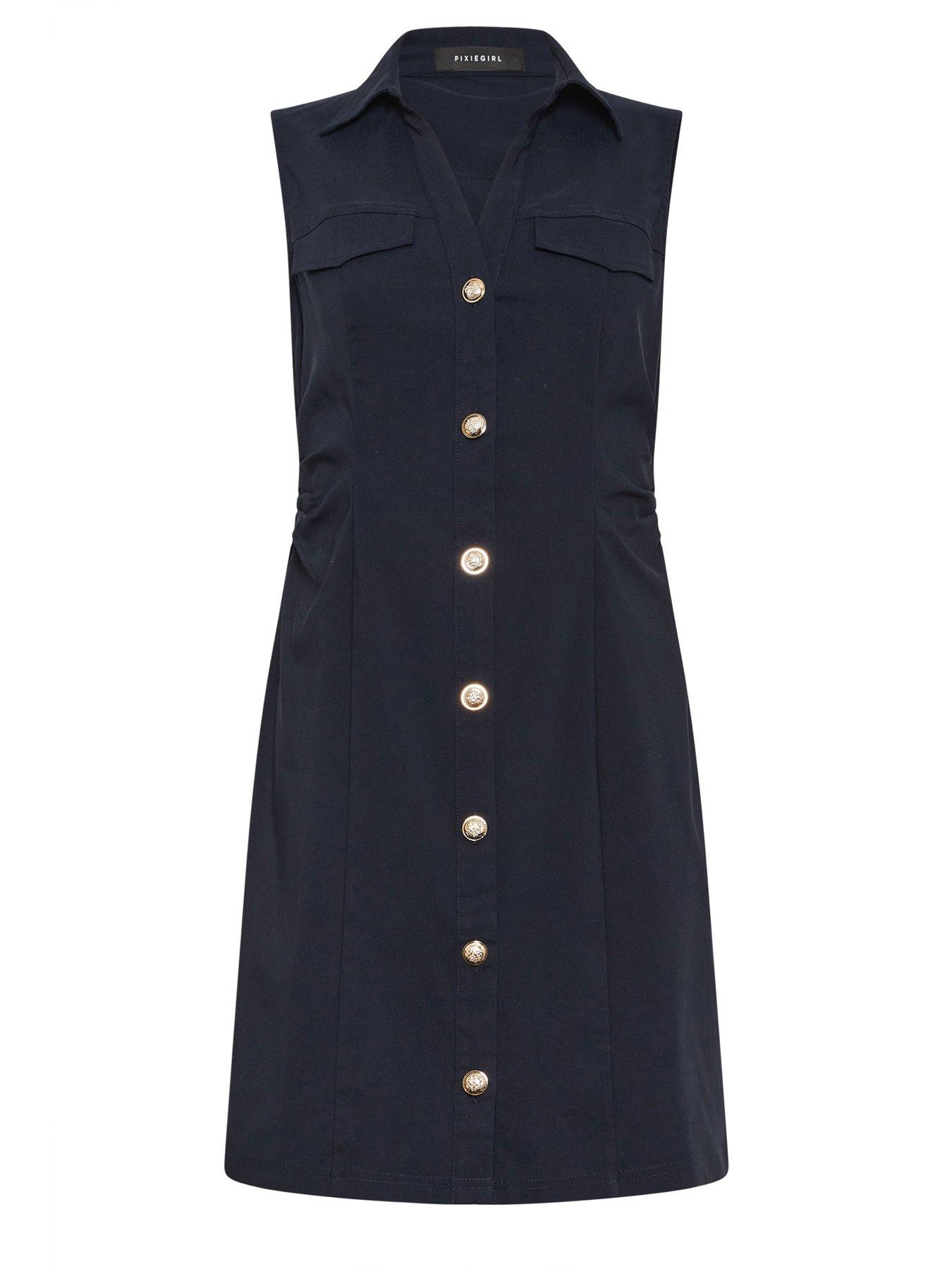 Image 5 of 5 of PixieGirl Petite Button Shirt Mini Dress