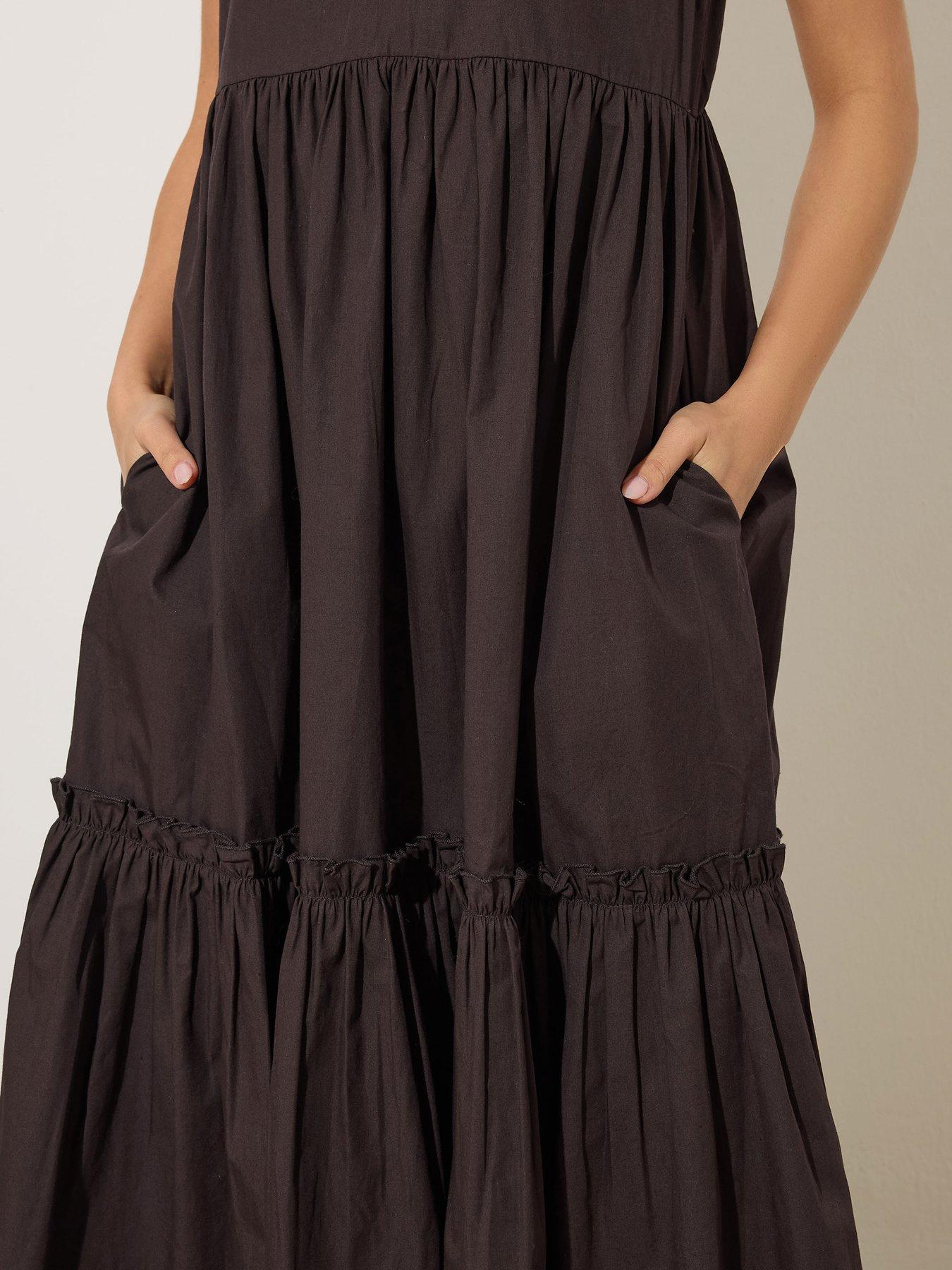 pixiegirl-petite-frill-tiered-midi-dress-brownoutfit