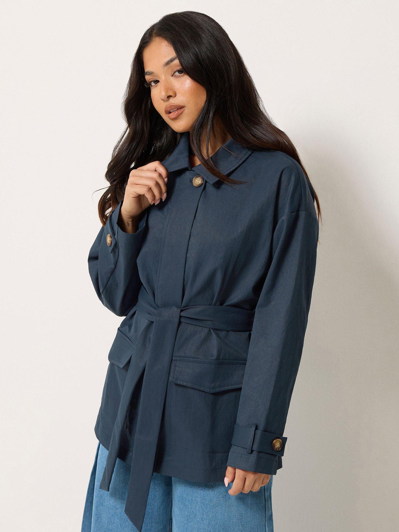 Image 1 of 4 of PixieGirl Petite Belted Midi Trench Coat - Navy Blue