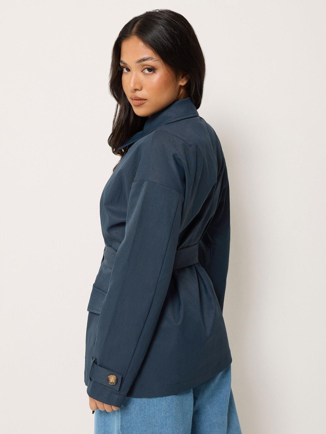 Image 2 of 4 of PixieGirl Petite Belted Midi Trench Coat - Navy Blue
