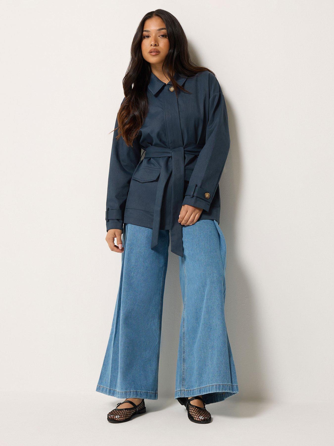 Image 3 of 4 of PixieGirl Petite Belted Midi Trench Coat - Navy Blue