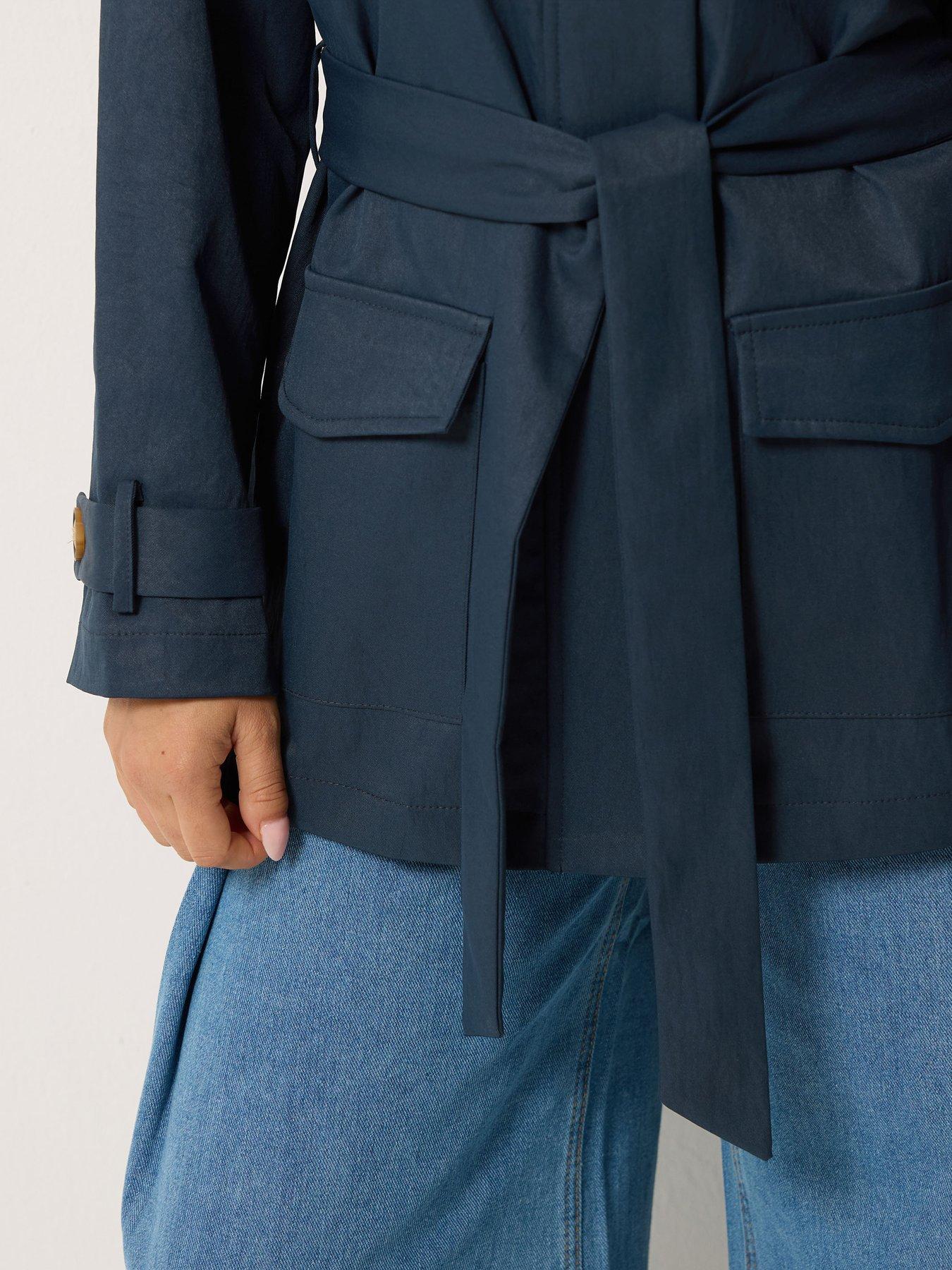 Image 4 of 4 of PixieGirl Petite Belted Midi Trench Coat - Navy Blue