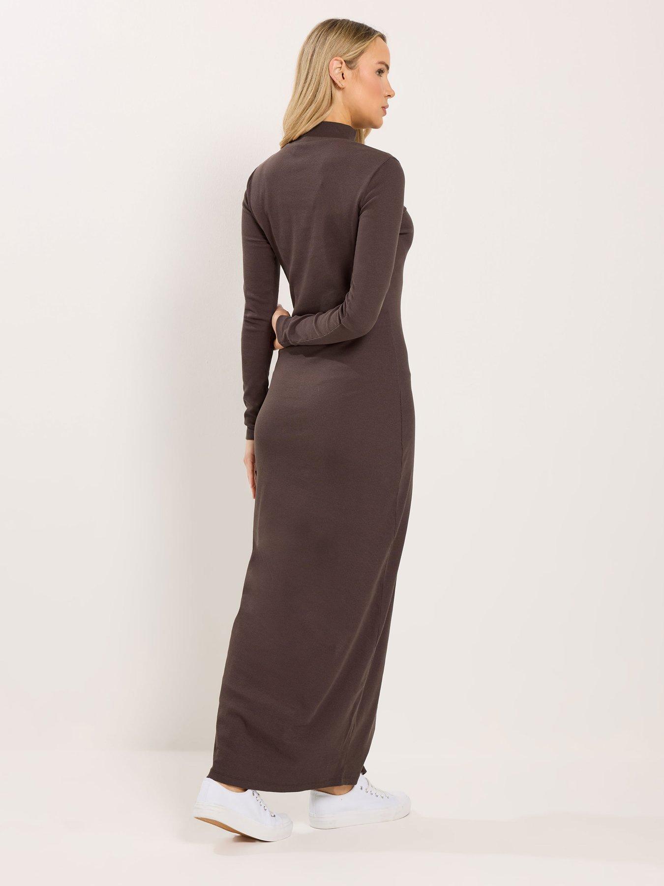 Image 2 of 5 of Long Tall Sally Button Shoulder Maxi Dress - Brown