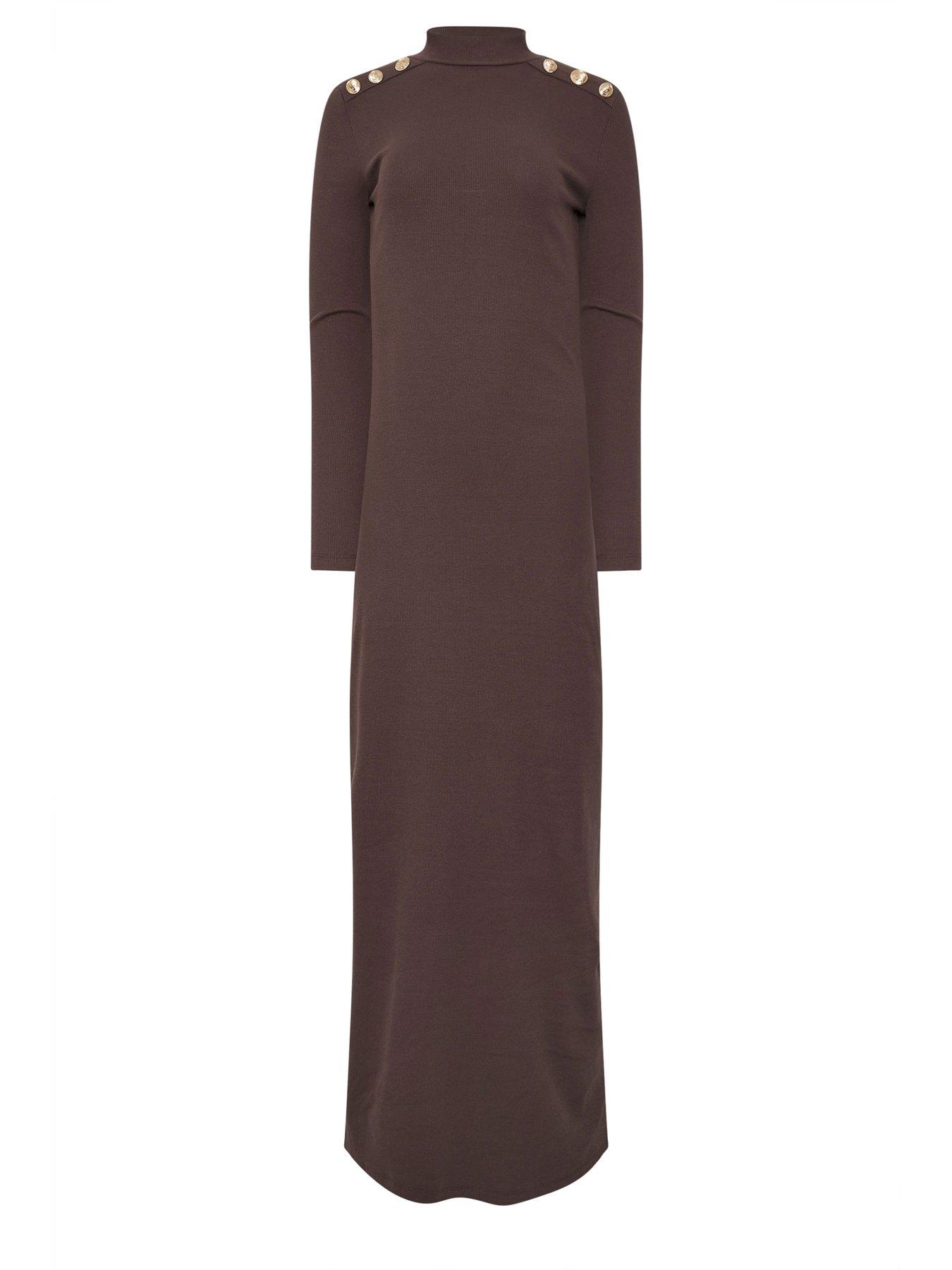 Image 5 of 5 of Long Tall Sally Button Shoulder Maxi Dress - Brown