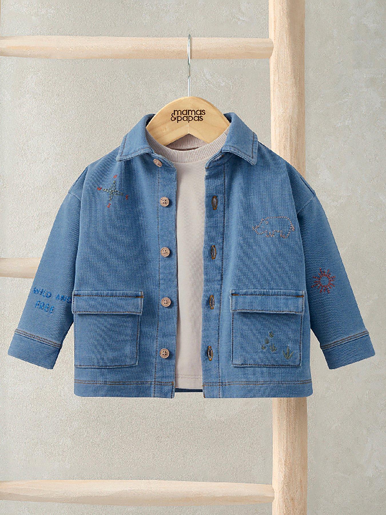 Image 2 of 5 of Mamas & Papas Baby Boys Denim Shacket &amp; Tshirt Set - Blue
