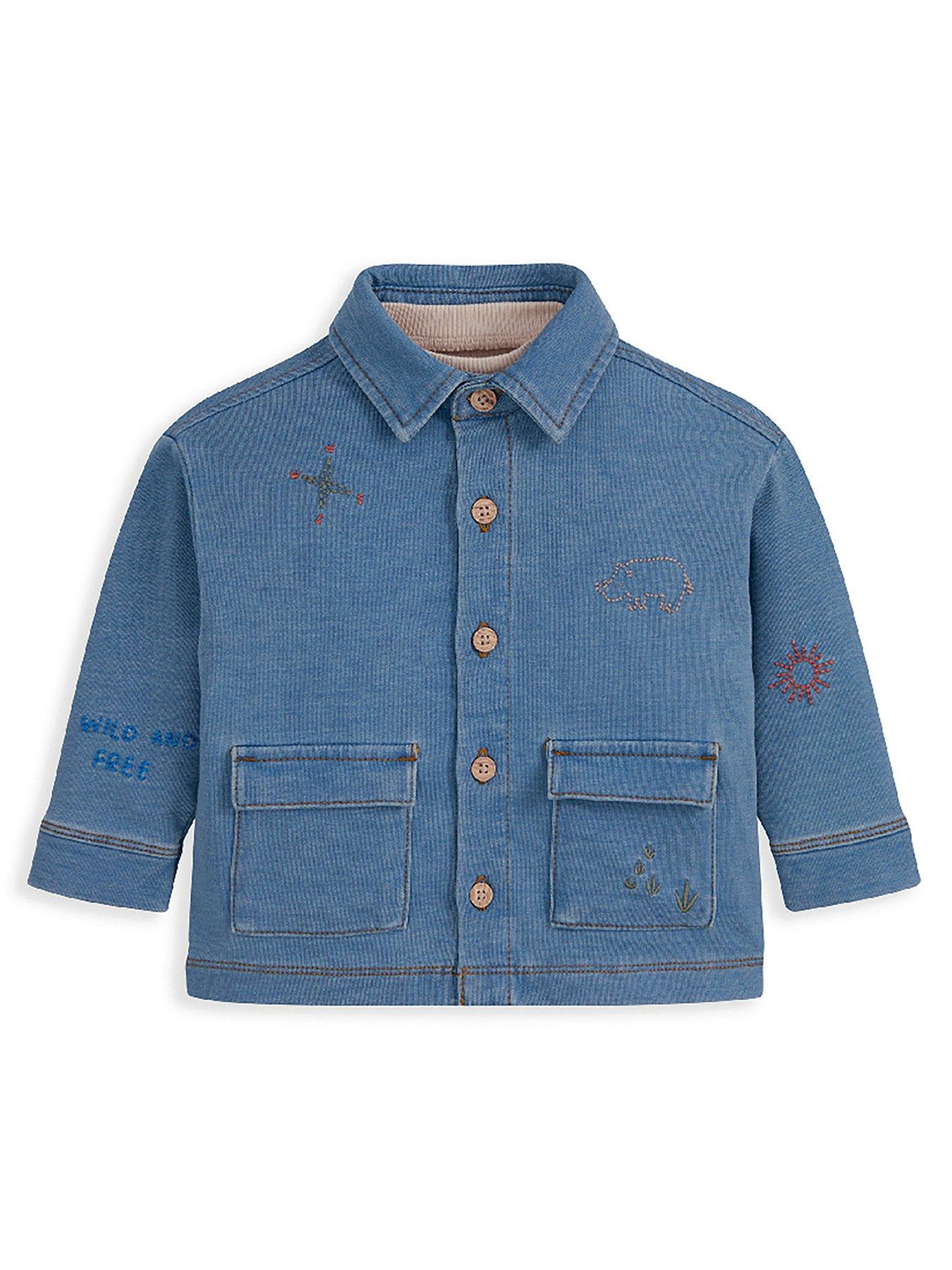 Image 3 of 5 of Mamas & Papas Baby Boys Denim Shacket &amp; Tshirt Set - Blue