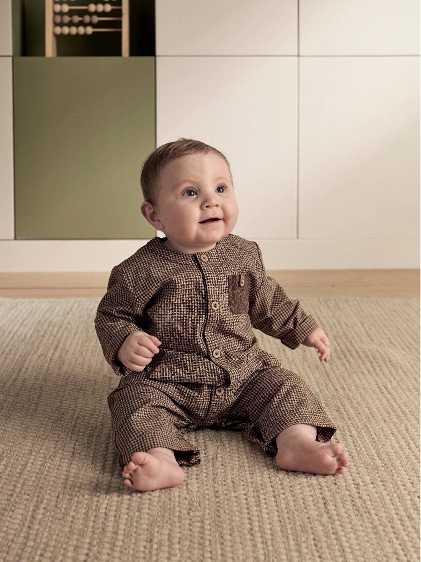 Image 1 of 3 of Mamas & Papas Baby Boys Gingham Romper - Beige