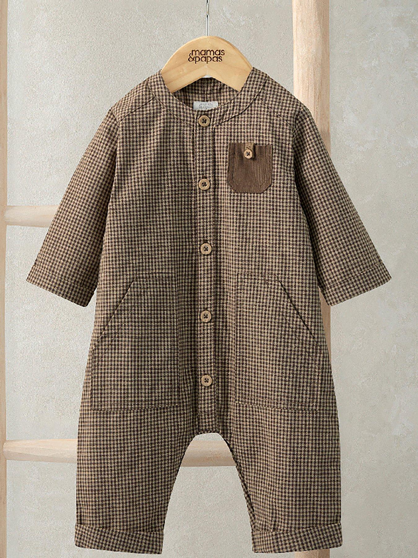 Image 2 of 3 of Mamas & Papas Baby Boys Gingham Romper - Beige