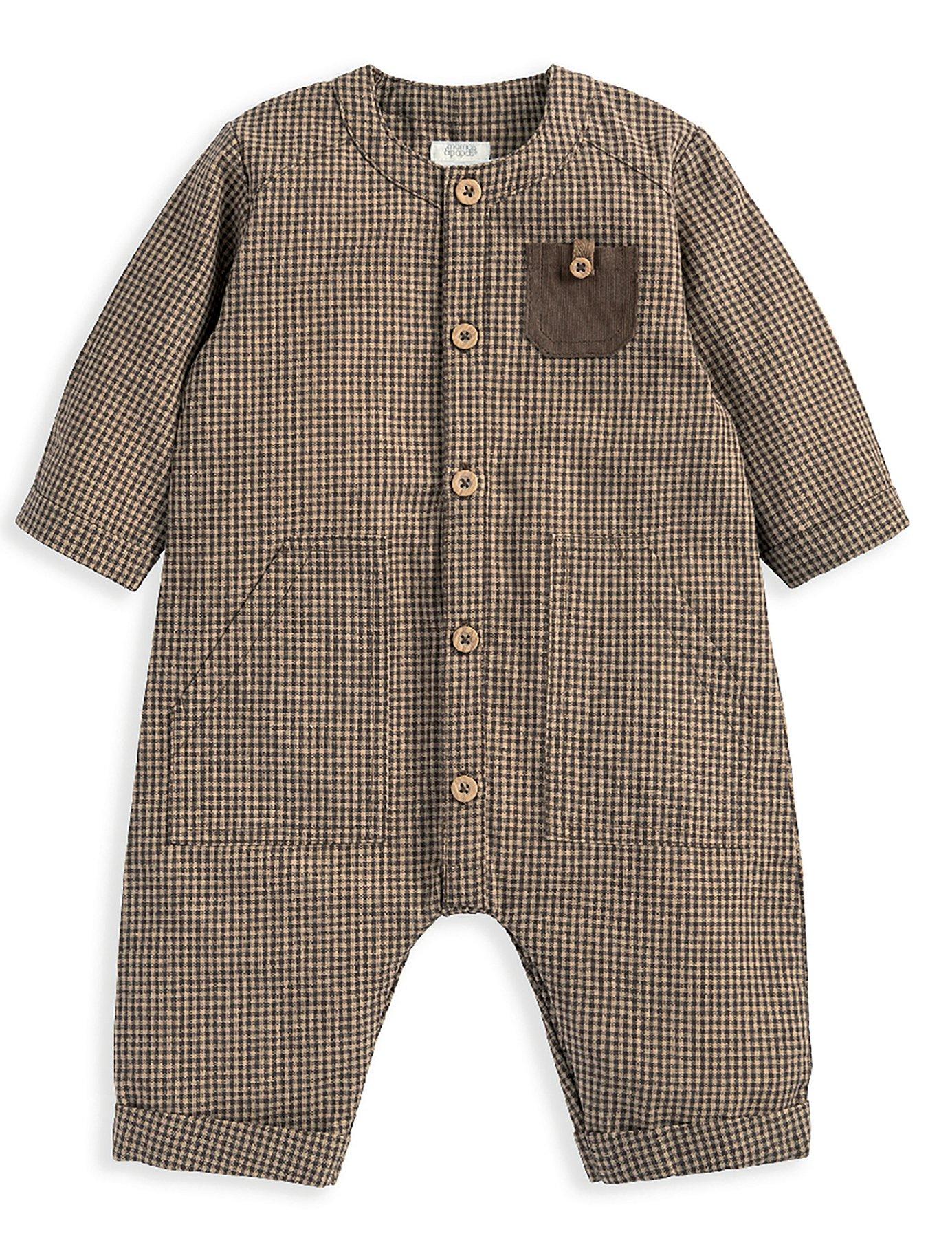 Image 3 of 3 of Mamas & Papas Baby Boys Gingham Romper - Beige