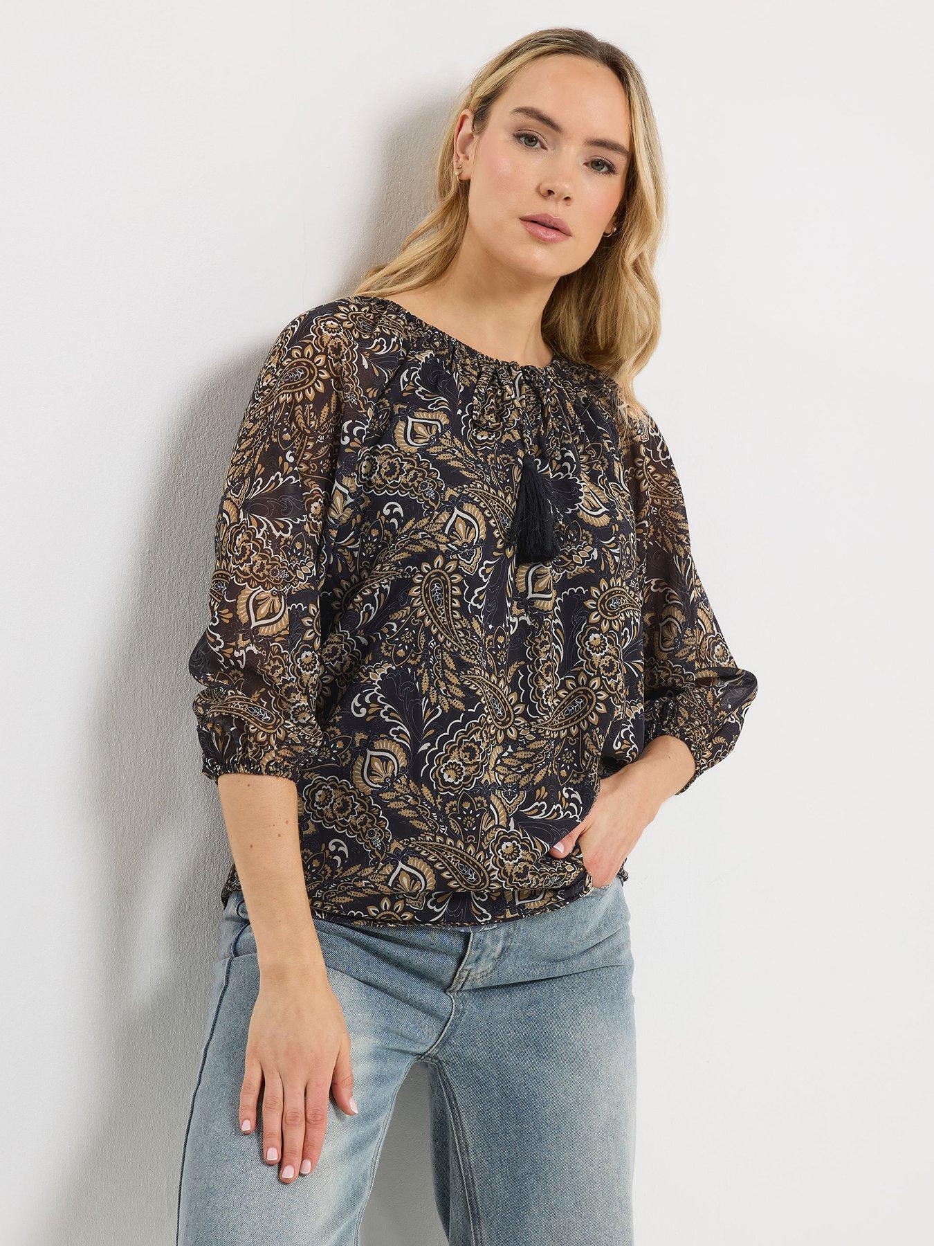 Image 1 of 5 of Long Tall Sally Paisley Chiffon Blouse - Black