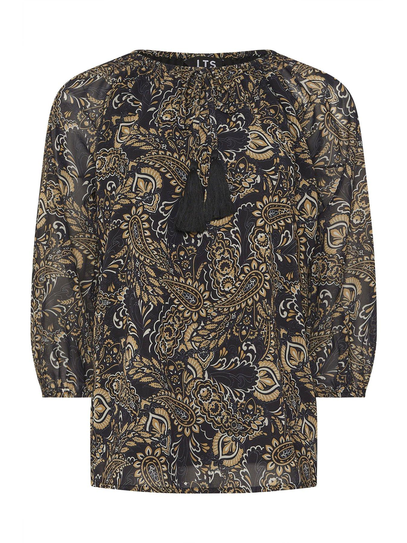 Image 5 of 5 of Long Tall Sally Paisley Chiffon Blouse - Black