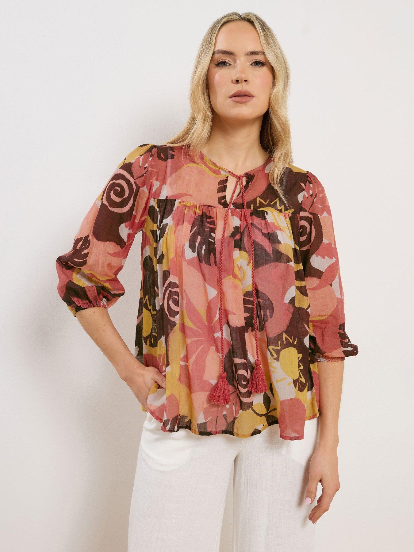 long-tall-sally-tie-necktassel-blouse-brownfront