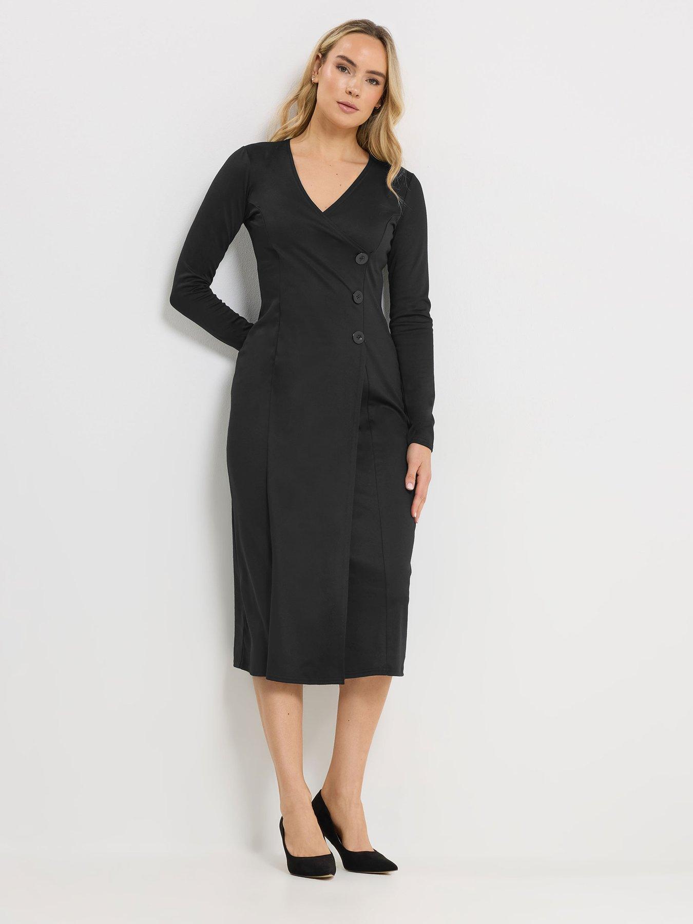Long Tall Sally Button Wrap Midi Dress - Black