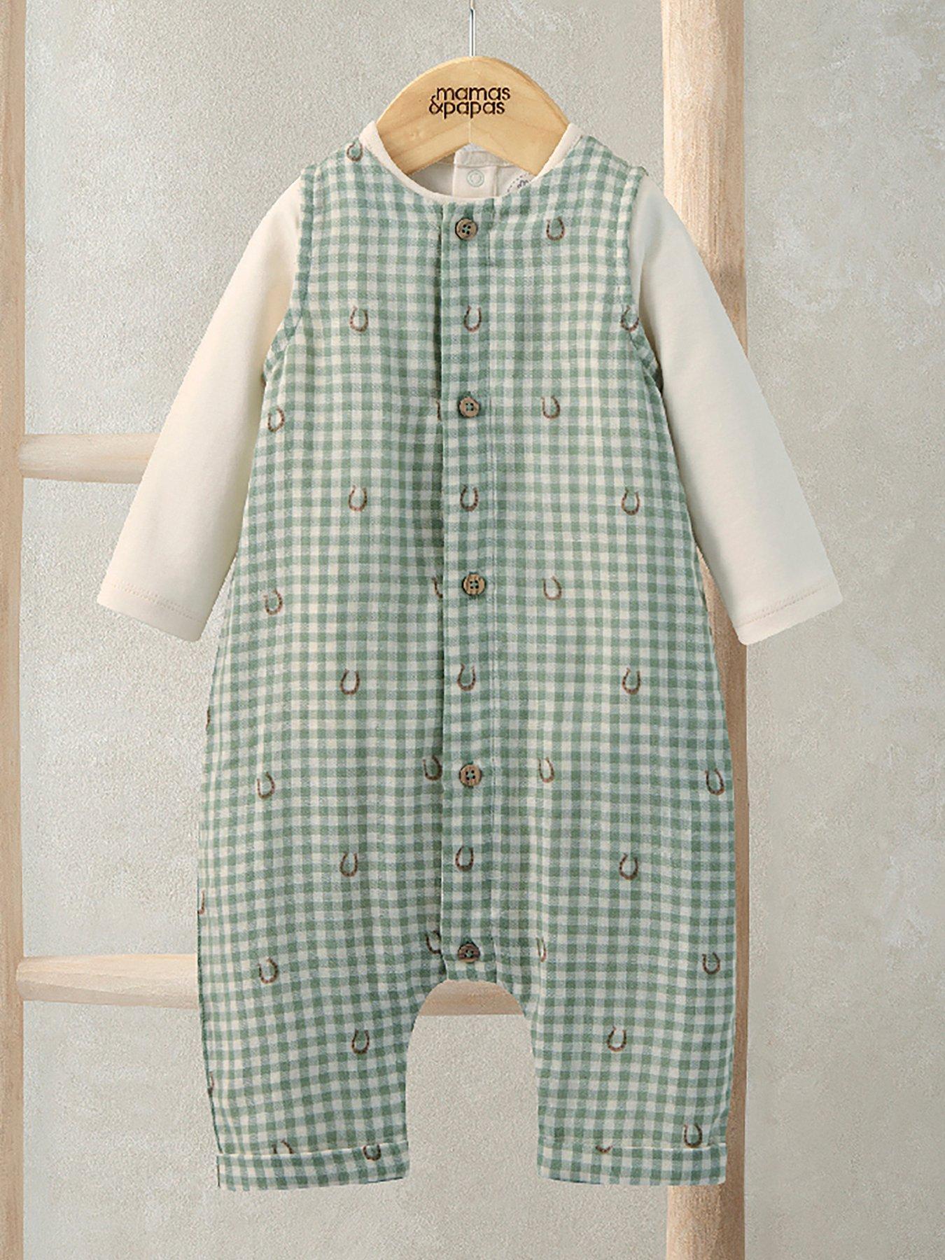 Mamas & Papas Baby Boys 2 Piece Gingham Romper & Bodysuit Set - Green