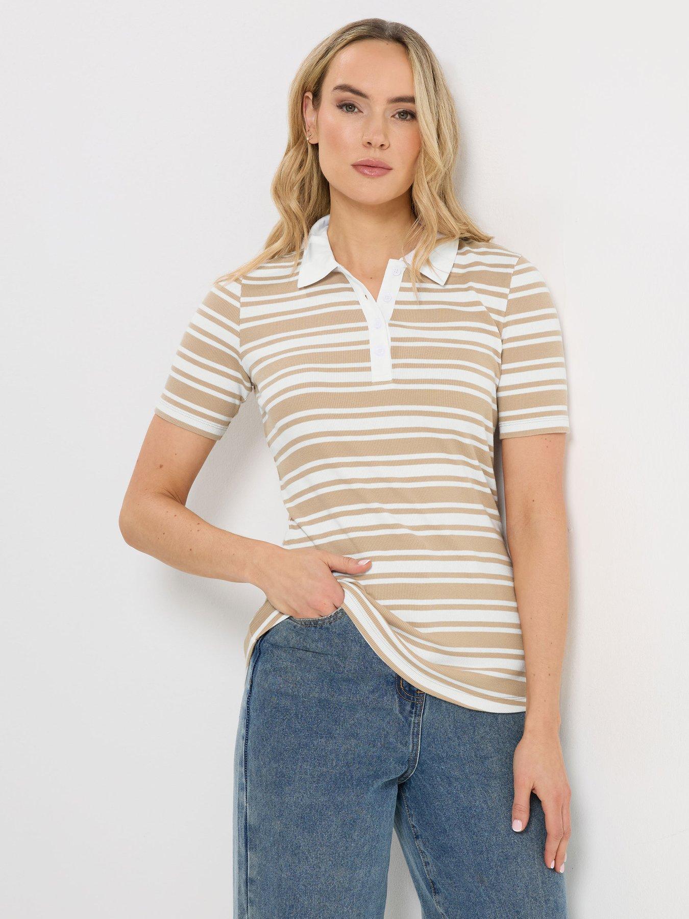 Image 1 of 5 of Long Tall Sally Tall Stripe Polo T-Shirt - Cream