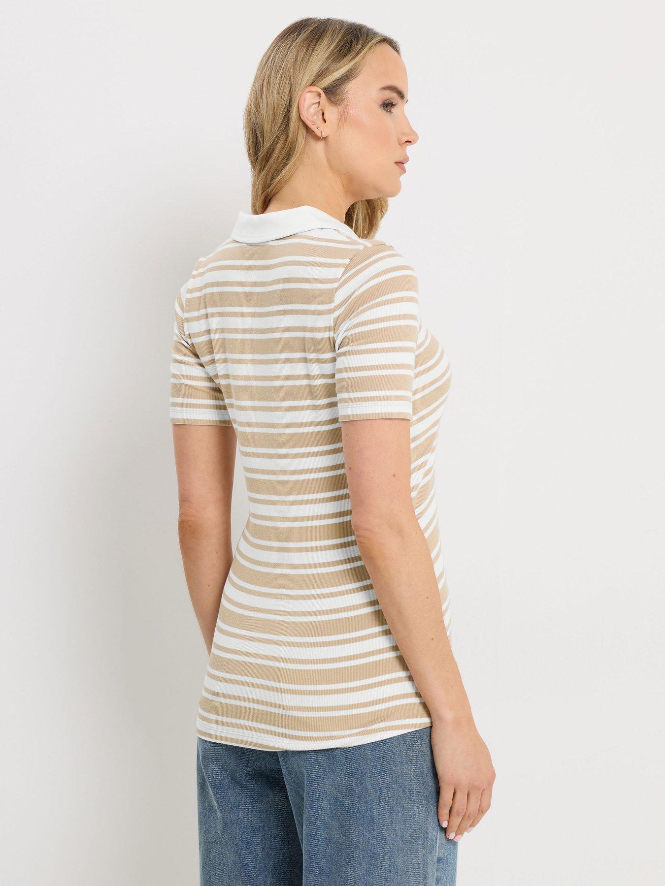 Image 2 of 5 of Long Tall Sally Tall Stripe Polo T-Shirt - Cream