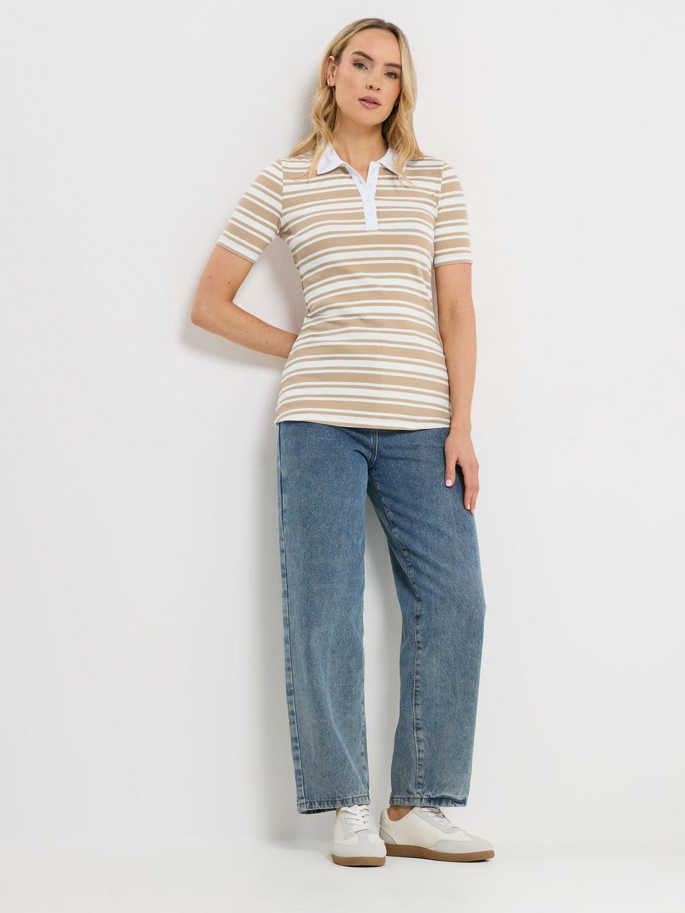 Image 3 of 5 of Long Tall Sally Tall Stripe Polo T-Shirt - Cream