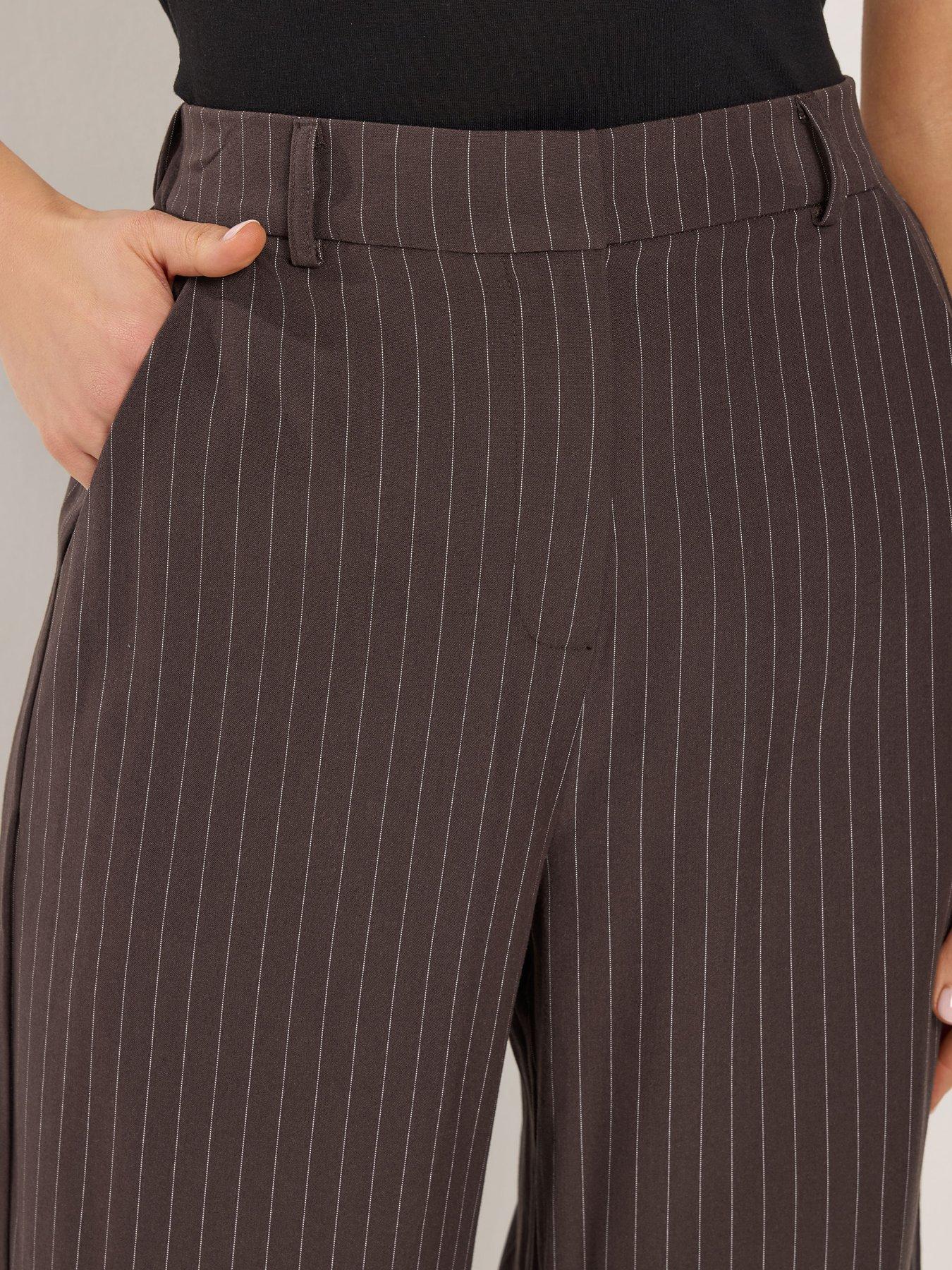 Image 4 of 4 of Long Tall Sally Pinstripe Wide Leg Trouser 36" - Brown