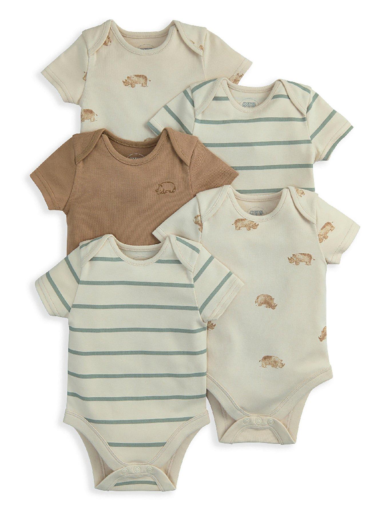 Mamas & Papas Baby Boys 5 Pack Rhino Bodysuits - Multi