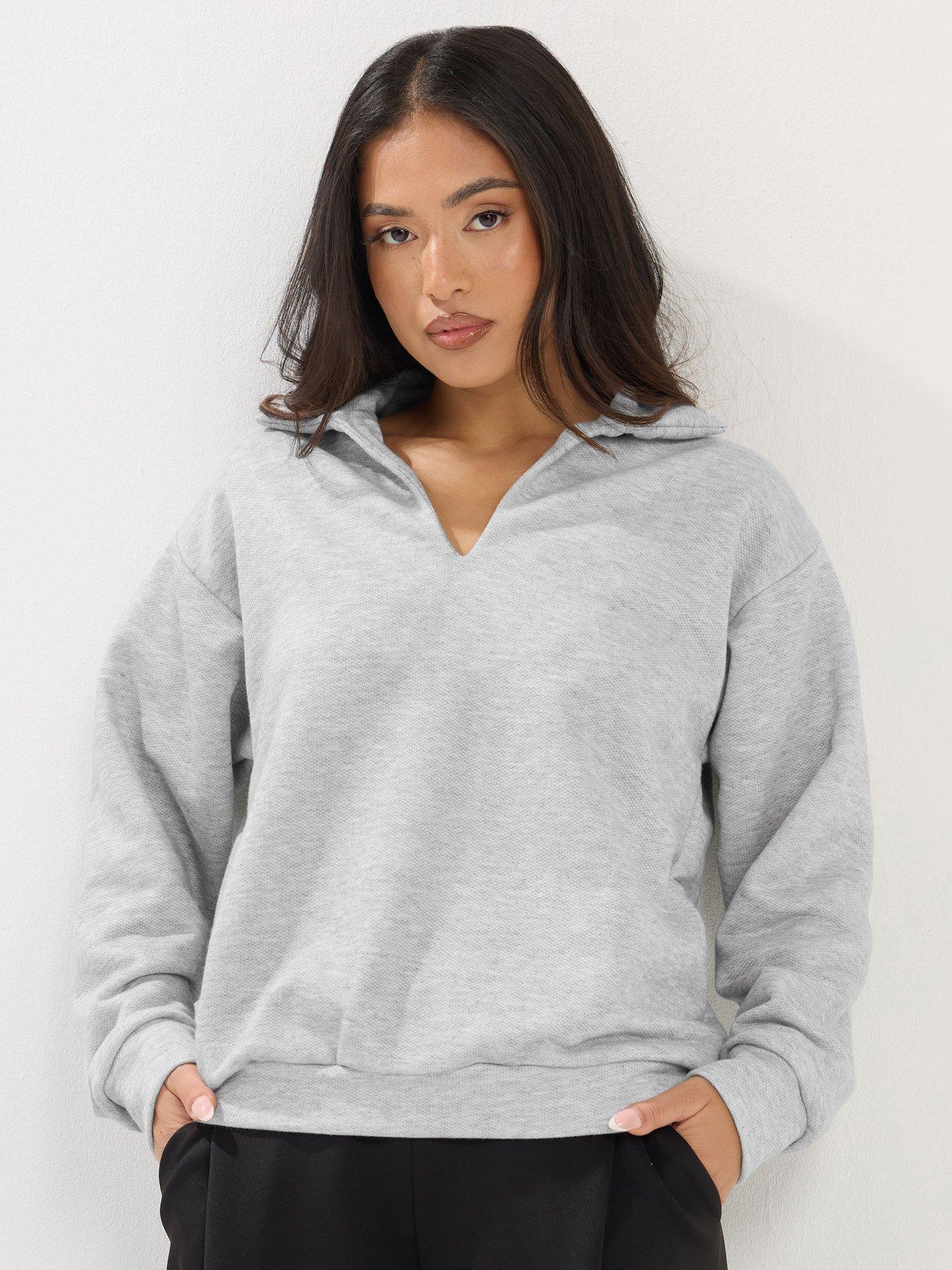 PixieGirl Petite Oversized Collared Sweatshirt - Grey