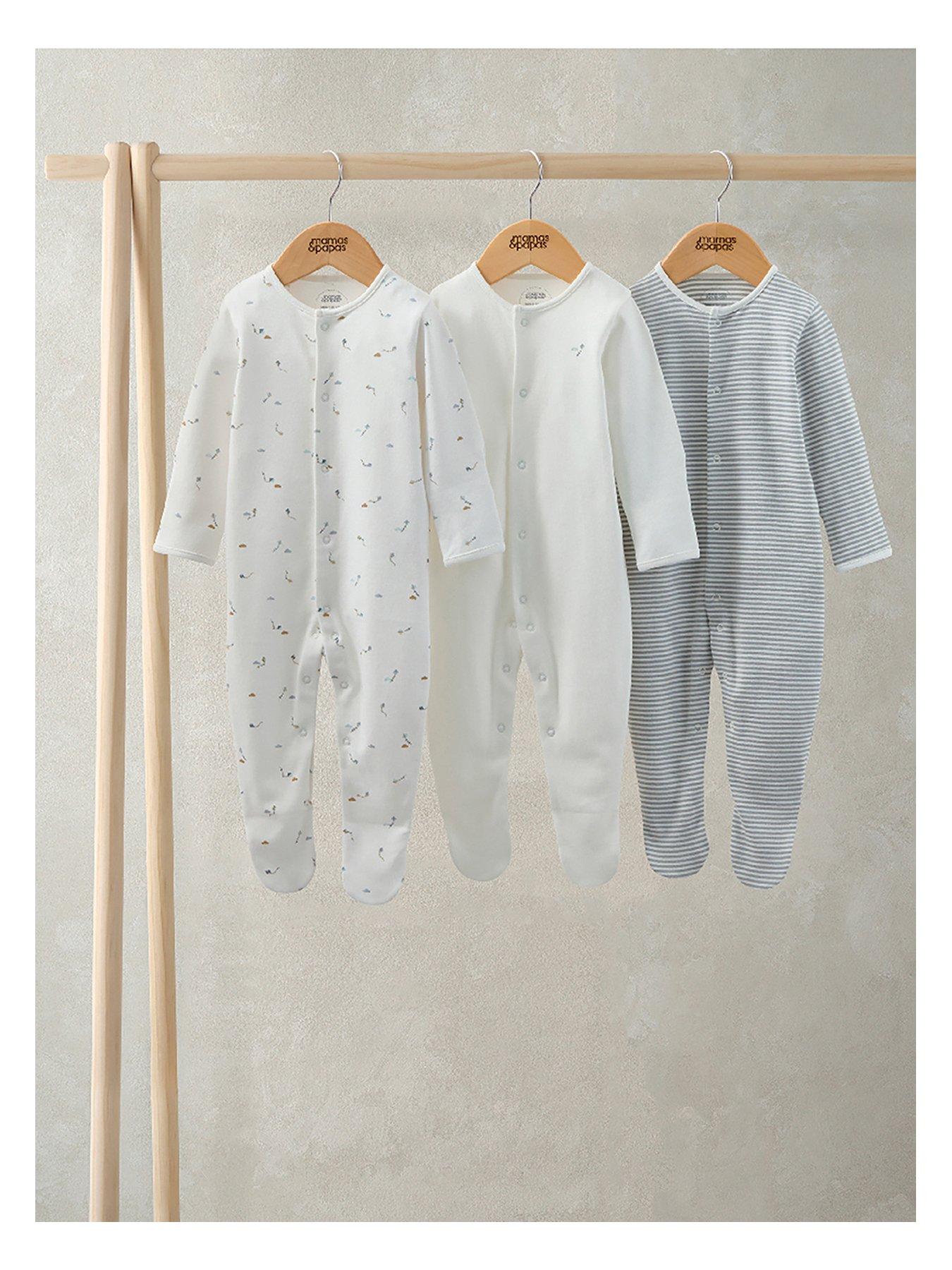 Image 2 of 2 of Mamas & Papas Baby Boys 3 Pack Kites Sleepsuits - White