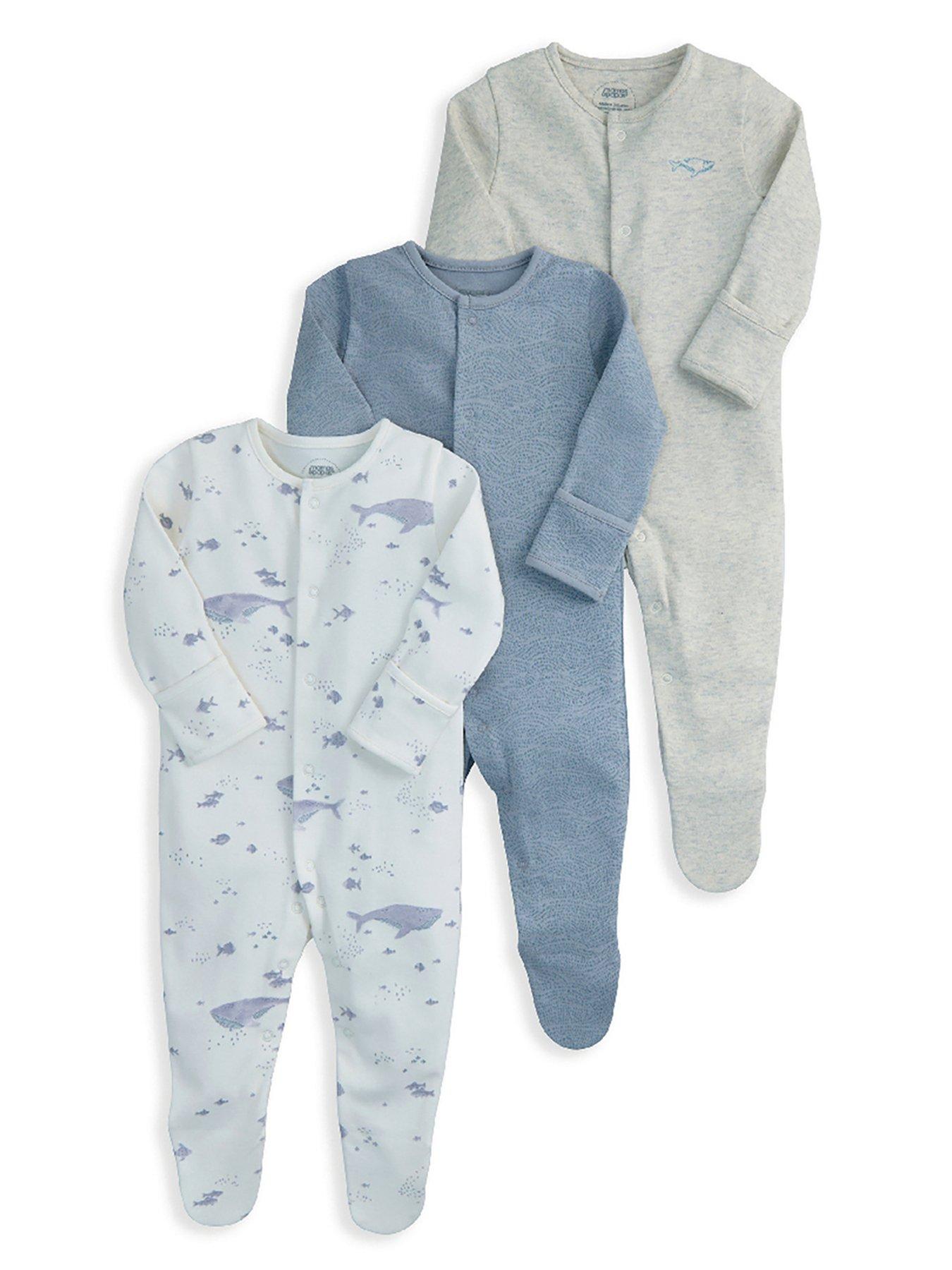 Image 1 of 2 of Mamas & Papas Baby Boys 3 Pack Whales Sleepsuits - Multi