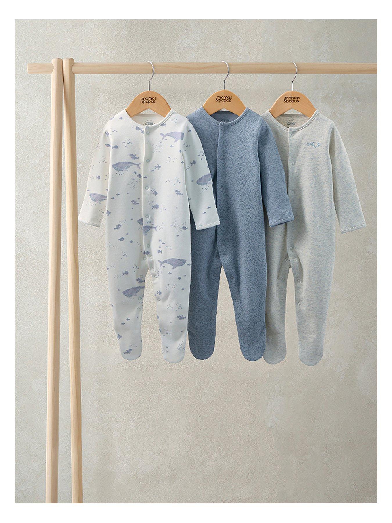 Image 2 of 2 of Mamas & Papas Baby Boys 3 Pack Whales Sleepsuits - Multi