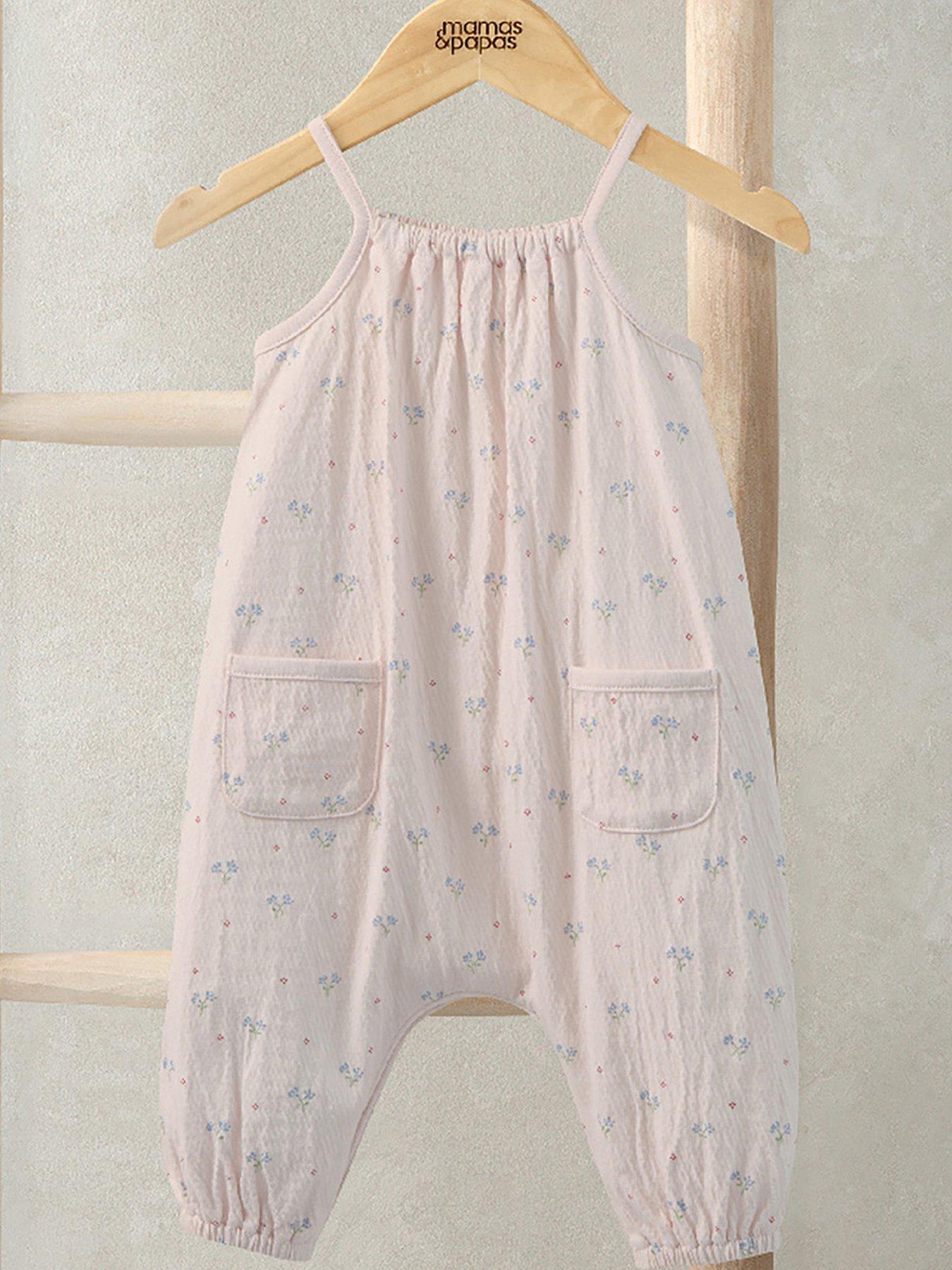 Image 1 of 2 of Mamas & Papas Baby Girls Floral Print Crinkle Romper - Light Purple