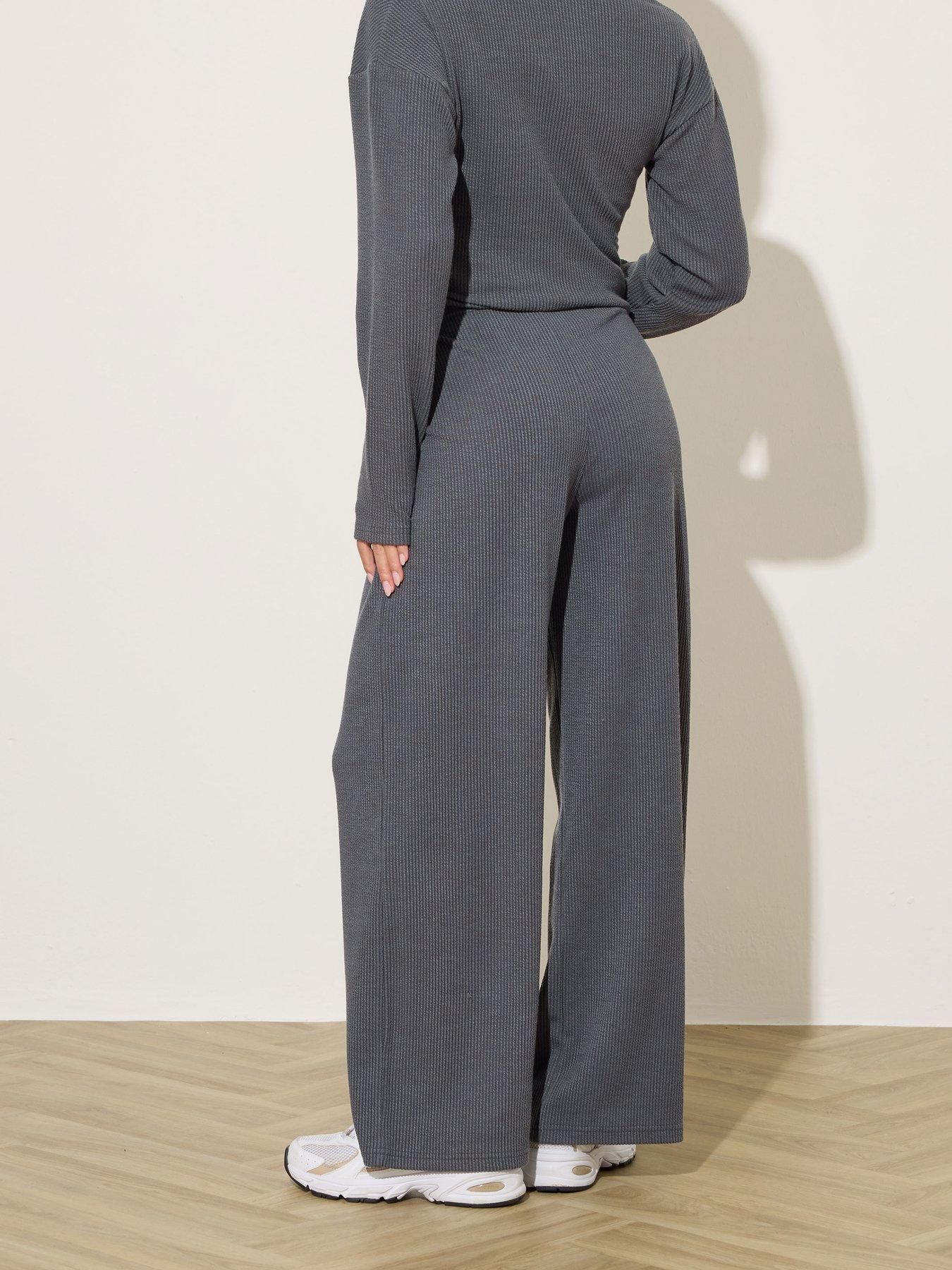 Image 2 of 5 of PixieGirl Petite Textured Wide Leg Trouser - Grey