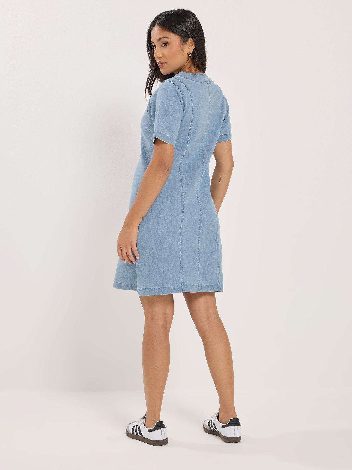 pixiegirl-petite-stretch-denim-lace-up-dress-bluestillFront