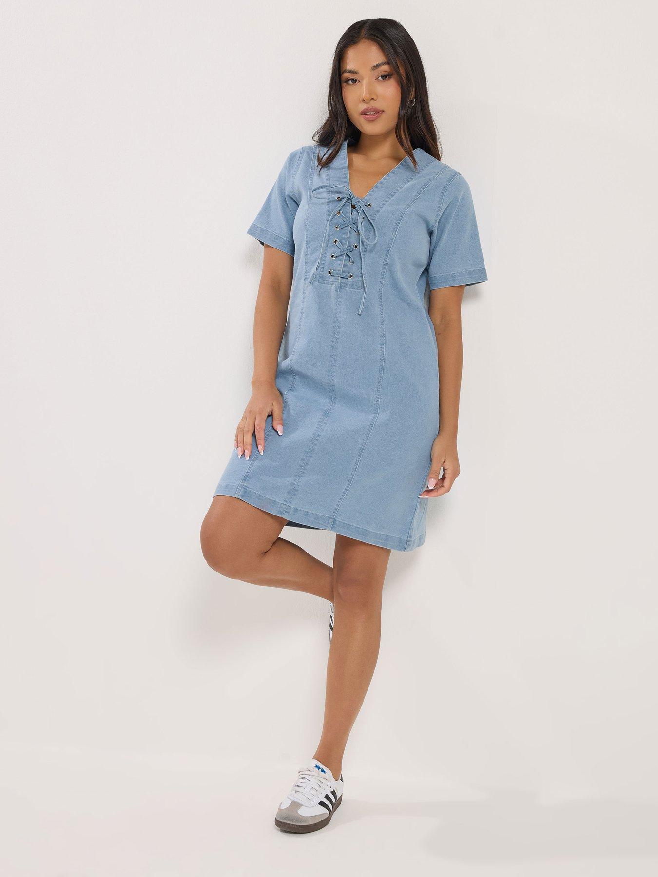 pixiegirl-petite-stretch-denim-lace-up-dress-blueback