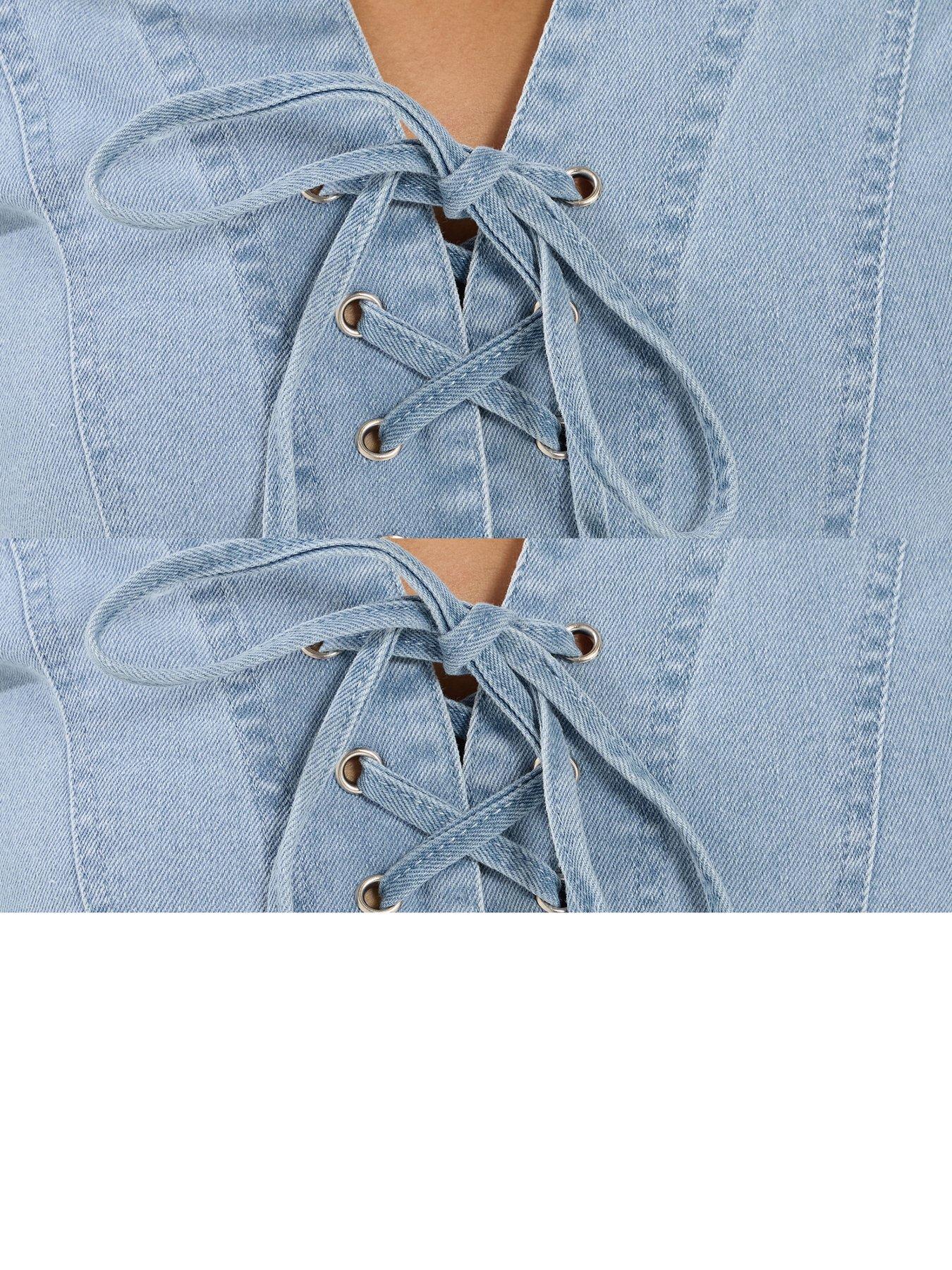 pixiegirl-petite-stretch-denim-lace-up-dress-blueoutfit