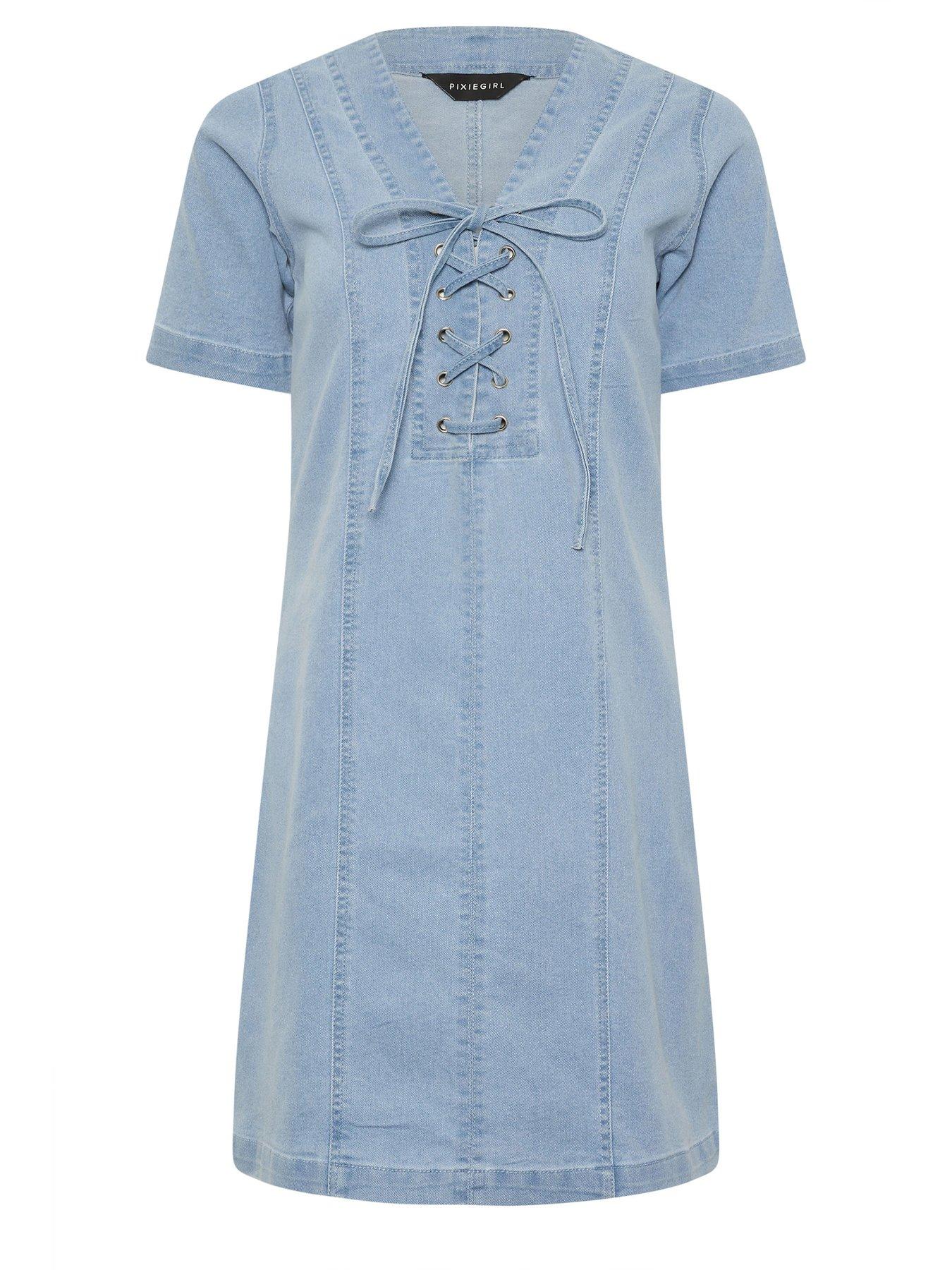 pixiegirl-petite-stretch-denim-lace-up-dress-bluedetail