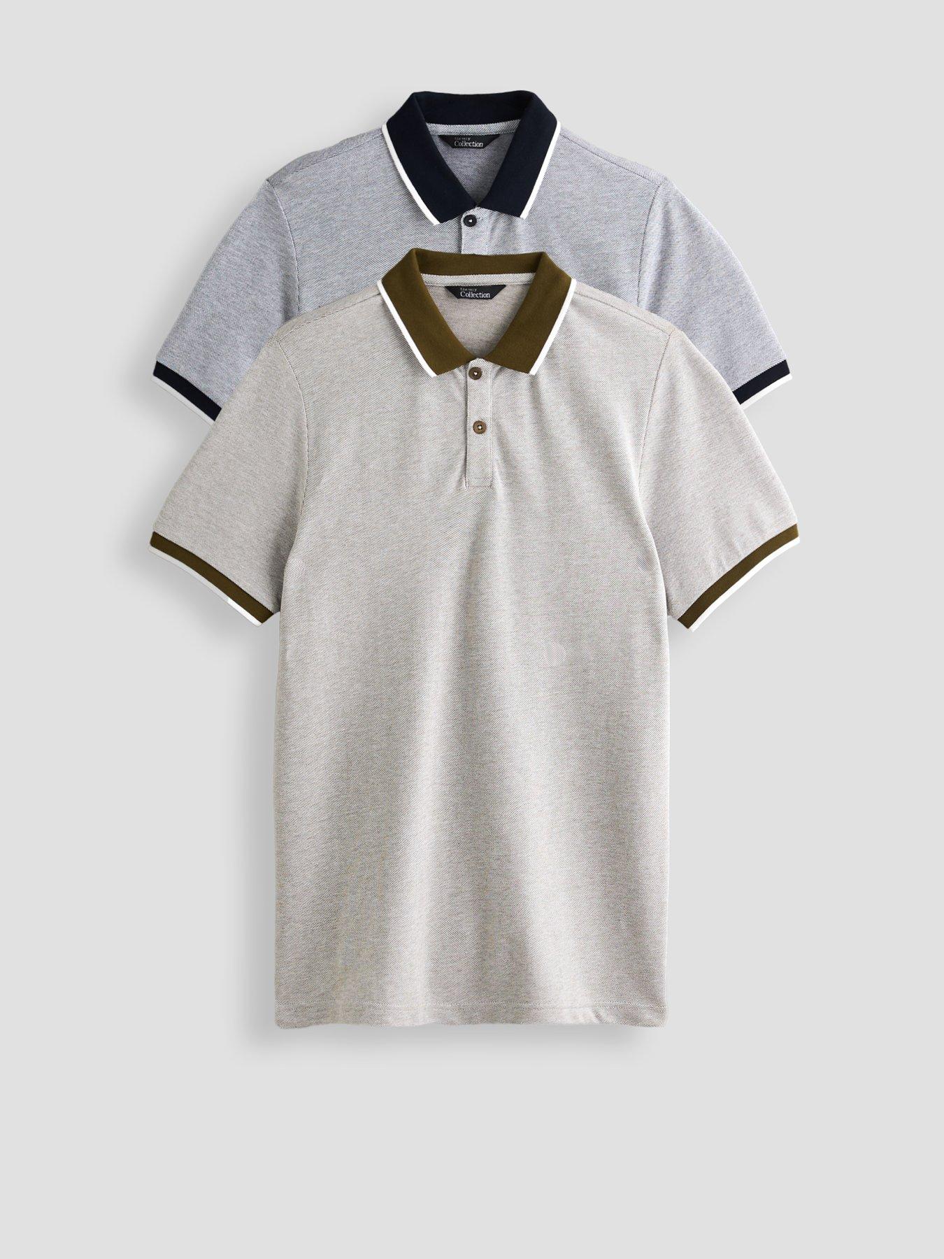 The Very Collection 2 Pack Pique Tipped Polo - Navy/khaki